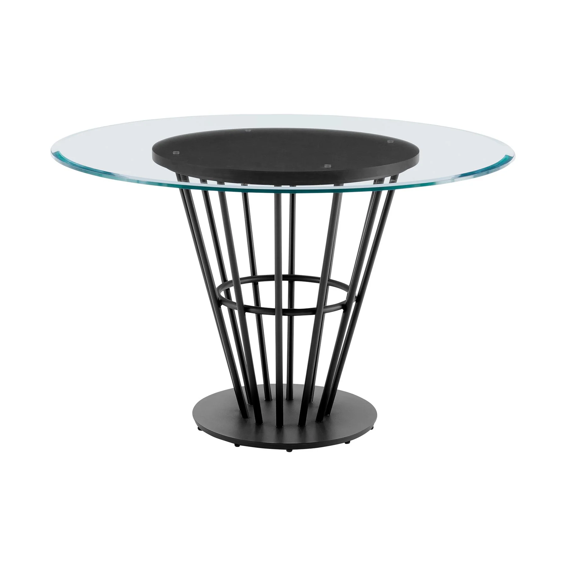 Veronica Shannon 5 Piece Round Glass Dining Table Set with Matte Black Iron and Black Fabric - Image 4