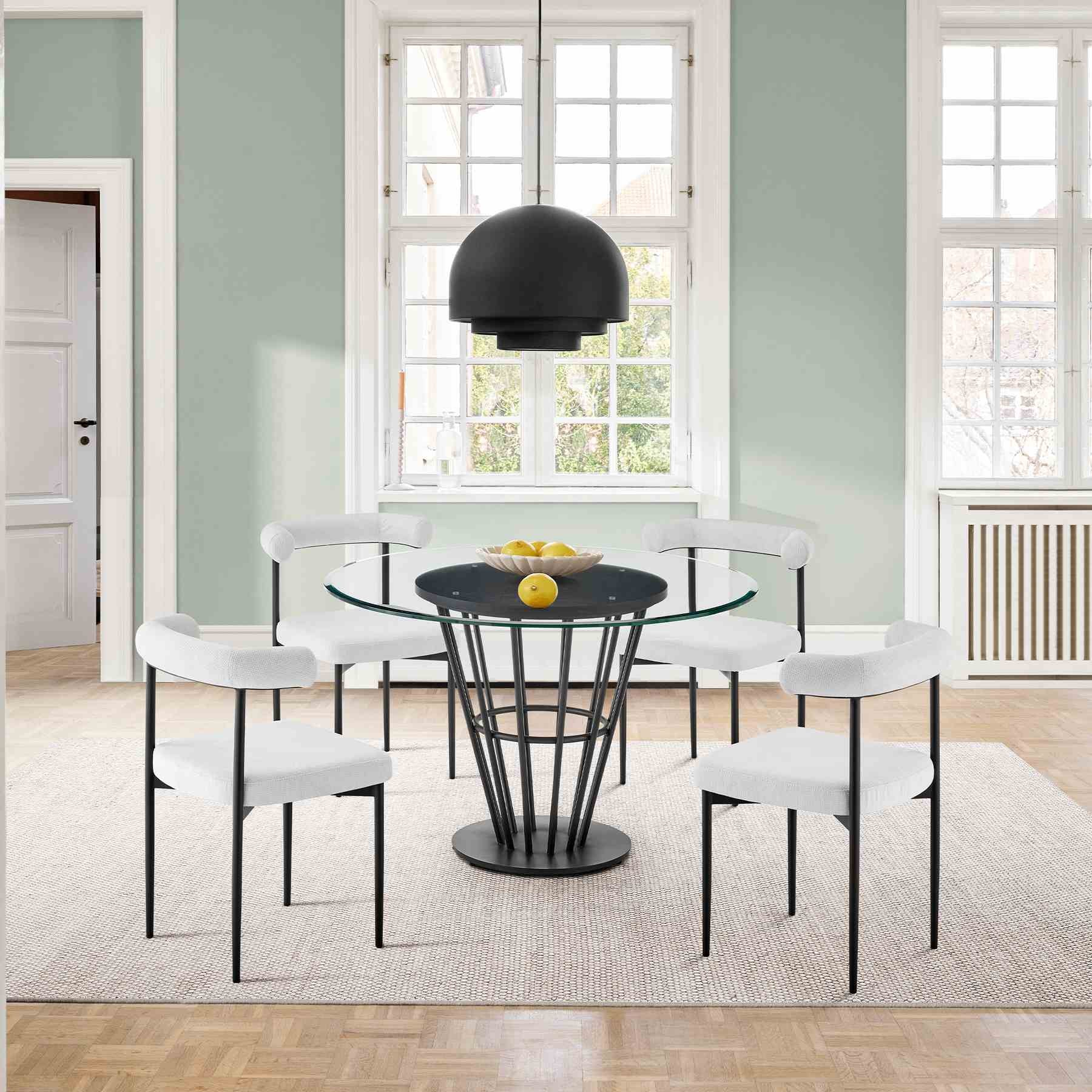 Veronica Shannon 5 Piece Round Glass Dining Table Set with Matte Black Iron and Cream Fabric - Image 10