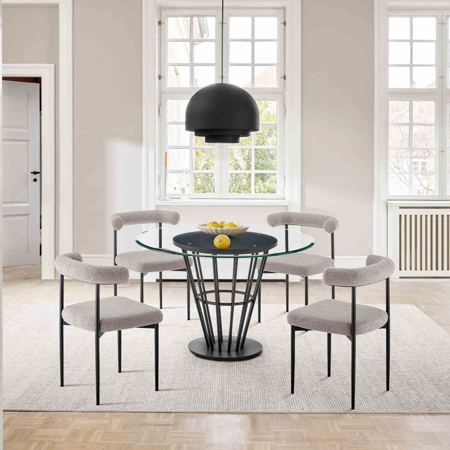 Veronica Shannon 5 Piece Round Glass Dining Table Set with Matte Black Iron and Thundercloud Gray Fabric - Image 10