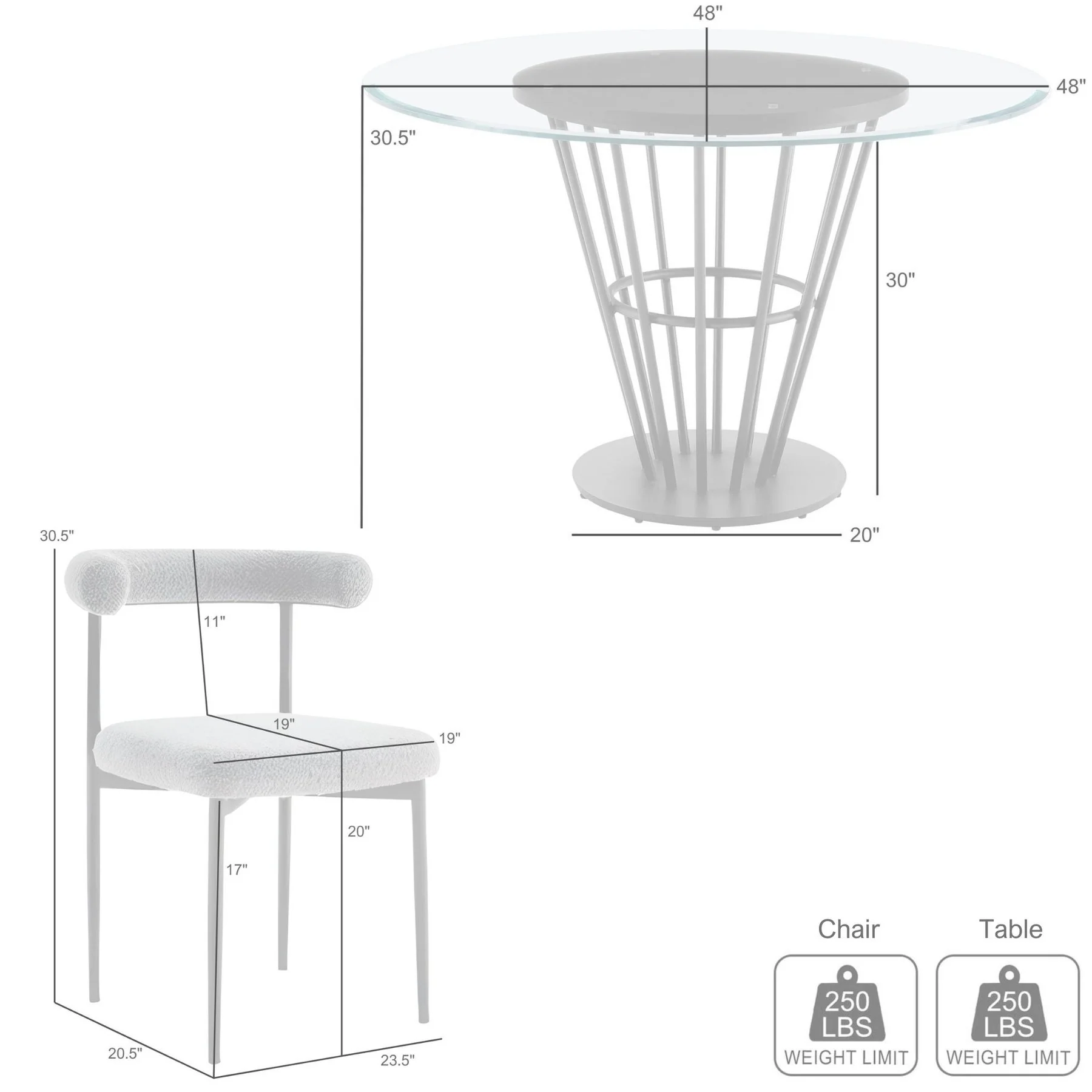 Veronica Shannon 5 Piece Round Glass Dining Table Set with Matte Black Iron and Thundercloud Gray Fabric - Image 9