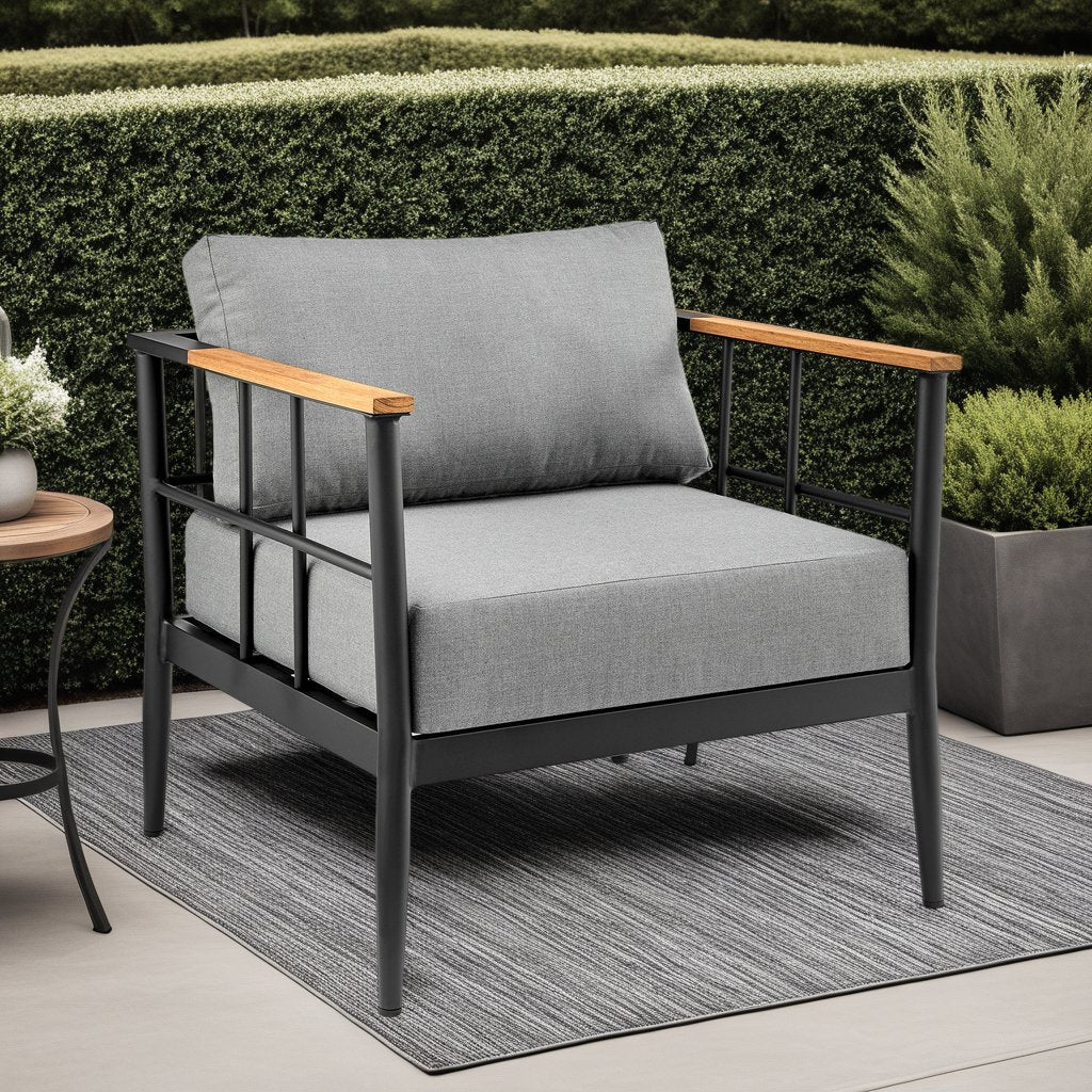 Veyda Aluminum and Teak Wood Outdoor Chair in Black and Dark Gray - Image 7
