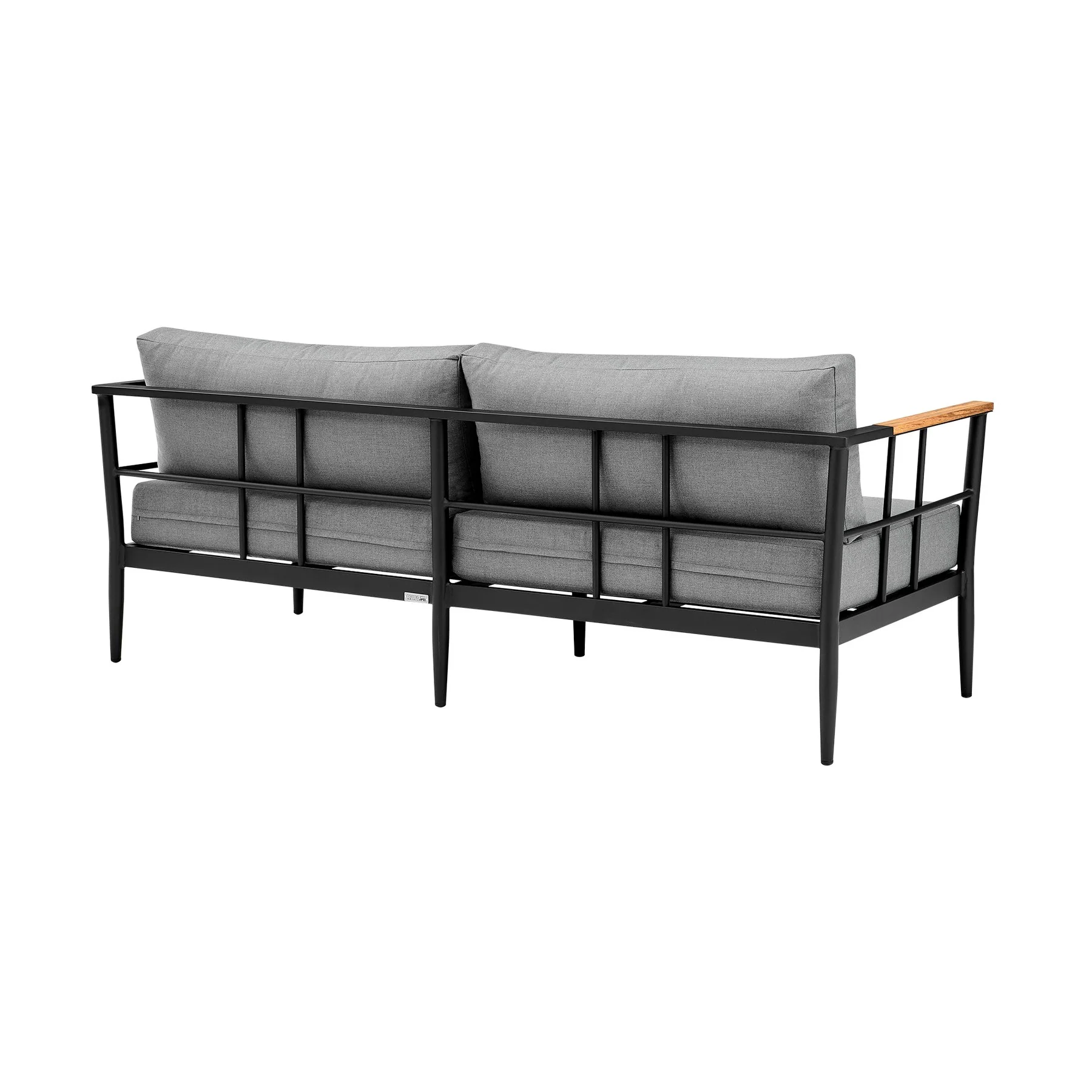 Veyda Aluminum and Teak Wood Outdoor Sofa in Black and Dark Gray - Image 3