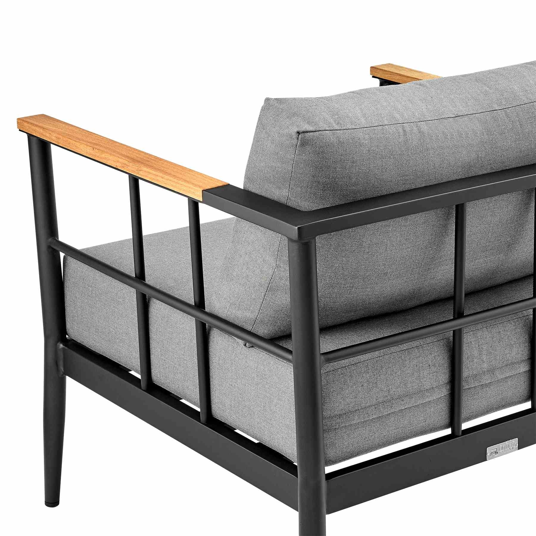 Veyda Aluminum and Teak Wood Outdoor Sofa in Black and Dark Gray - Image 4