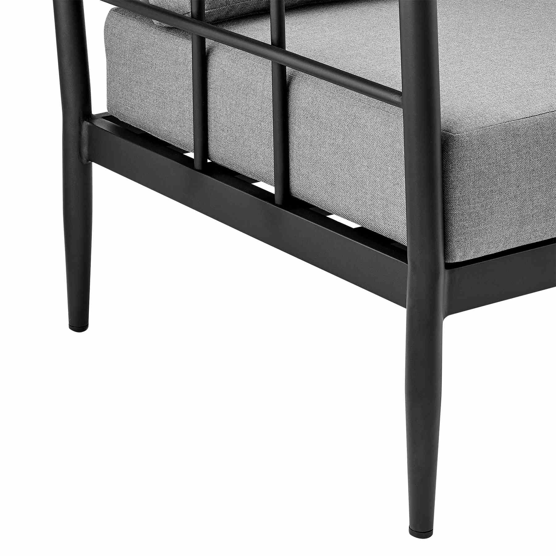 Veyda Aluminum and Teak Wood Outdoor Sofa in Black and Dark Gray - Image 5