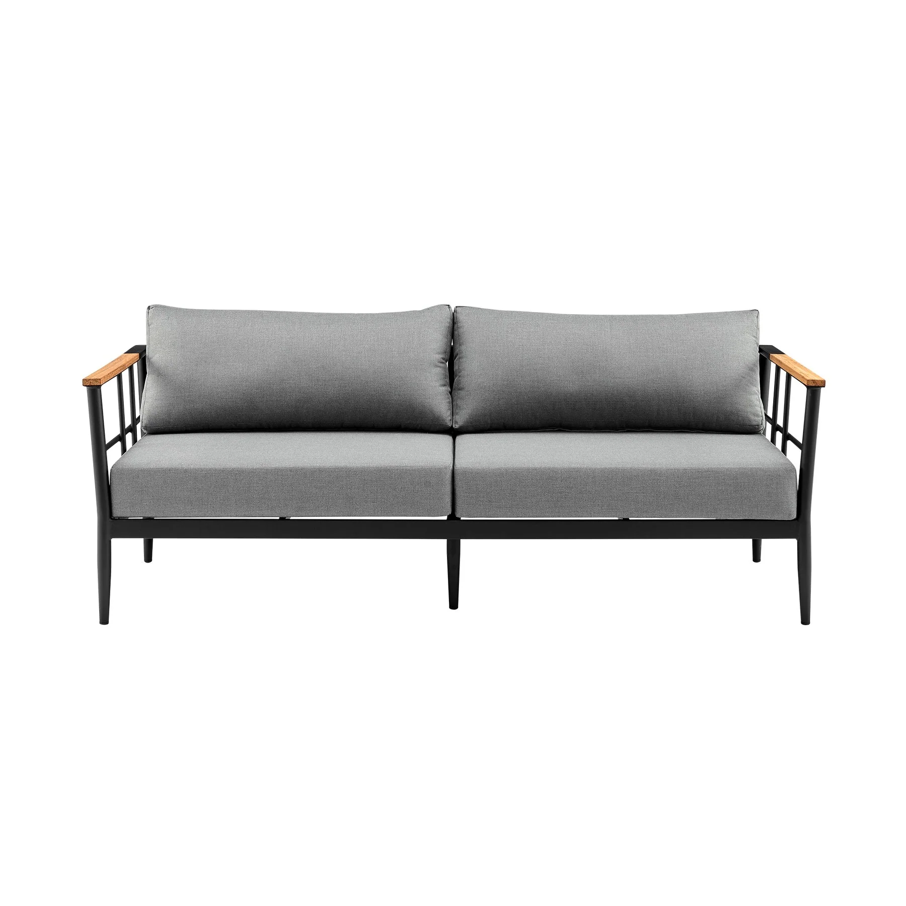 Veyda Outdoor Patio 4-Piece Lounge Set in Aluminum with Teak Wood and Gray Cushions - Image 2