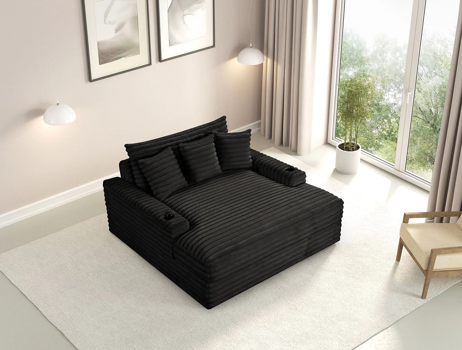 Veyrier 2 Arm Chaise, Black - Image 3
