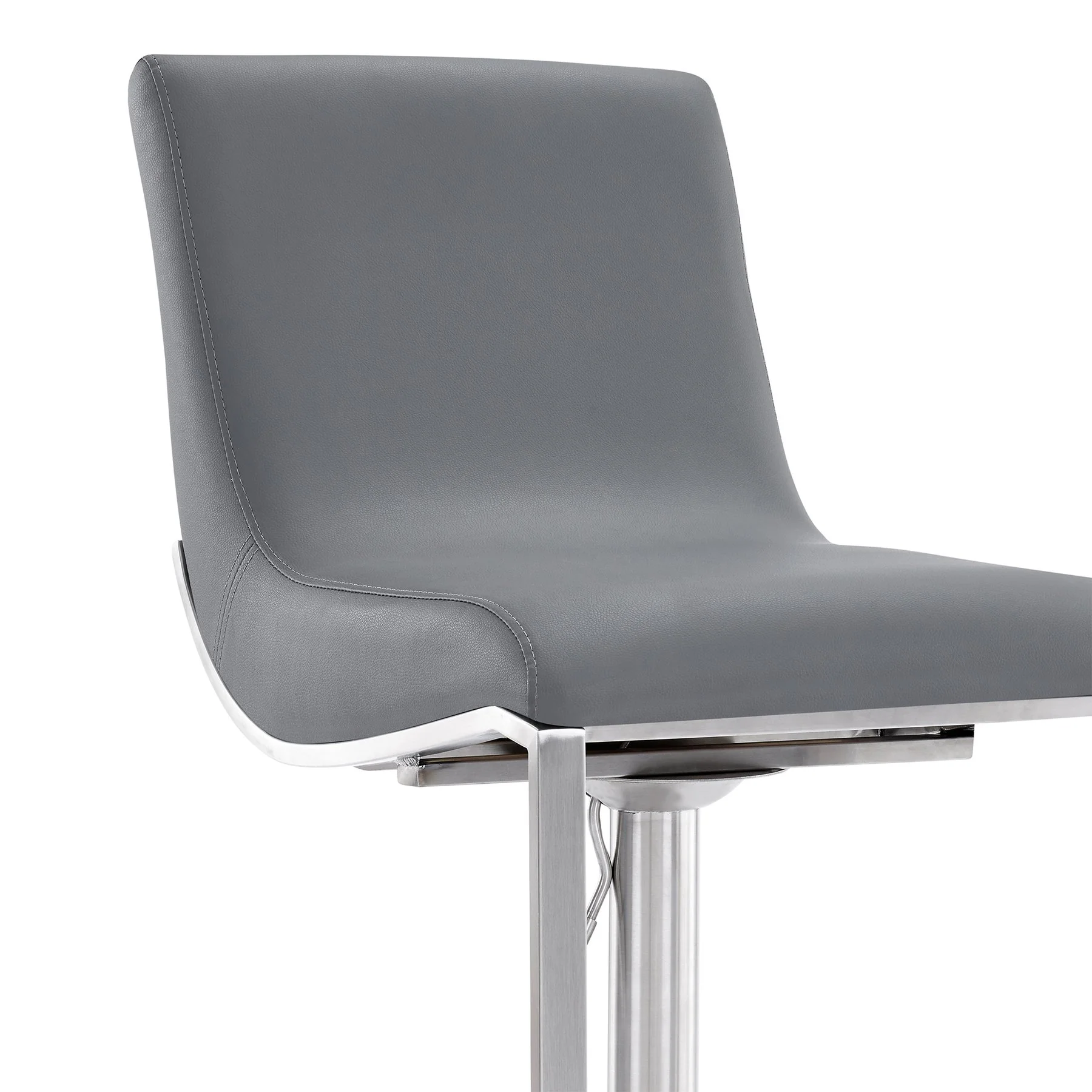 Victory Contemporary Swivel Barstool in Brushed Stainless Steel and Gray Faux Leather - Image 5