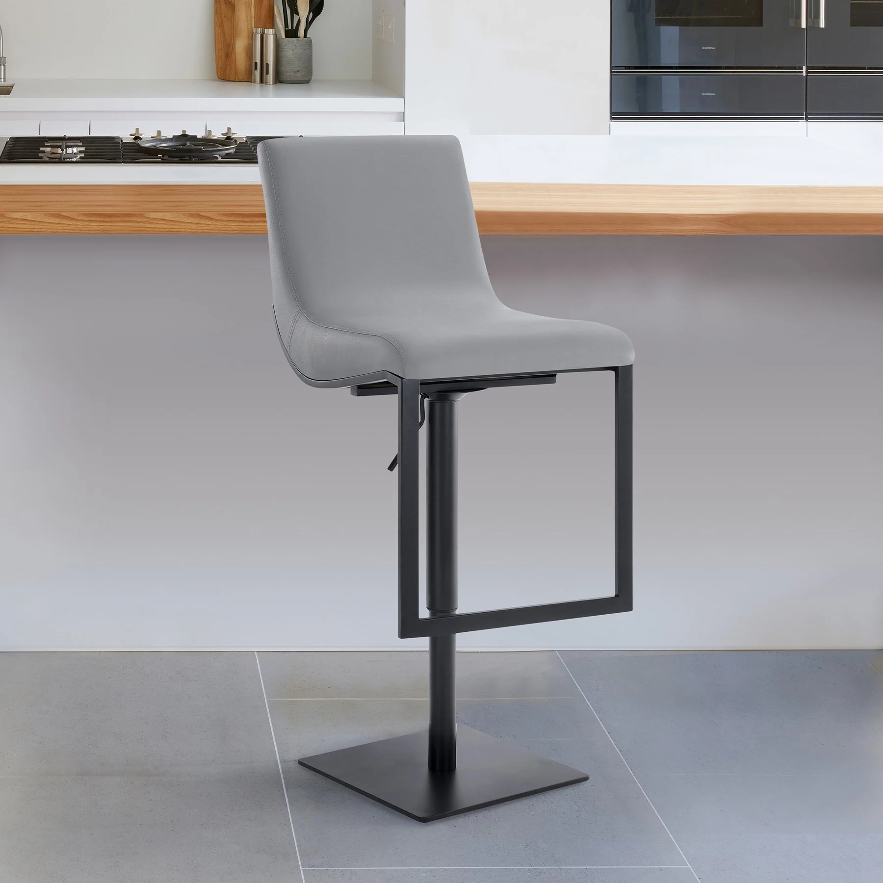 Victory Contemporary Swivel Barstool in Matte Black Finish and Gray Faux Leather - Image 8