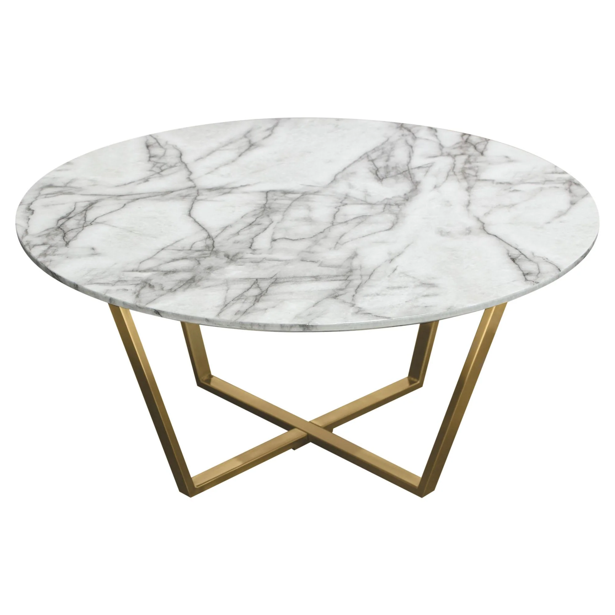 Vida 35" Round Cocktail Table w/ Faux Marble Top and Brushed Gold Metal Frame by Diamond Sofa - Image 2