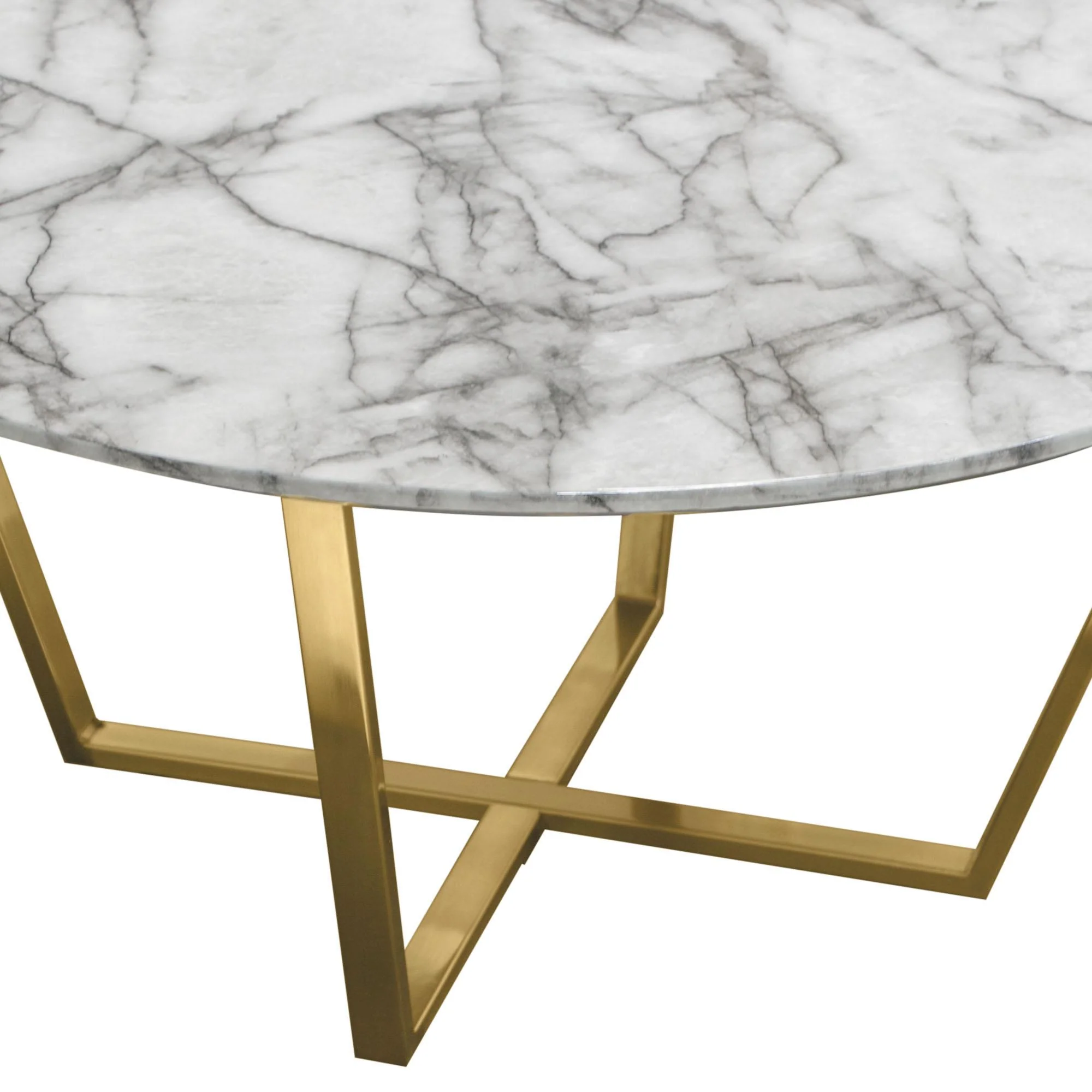 Vida 35" Round Cocktail Table w/ Faux Marble Top and Brushed Gold Metal Frame by Diamond Sofa - Image 7