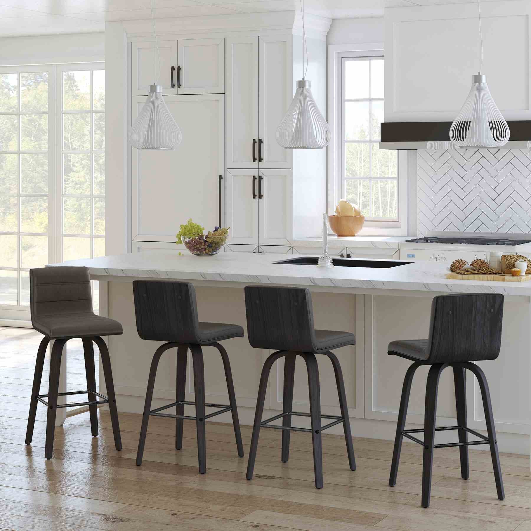 Vienna 26" Swivel Counter Stool in Black Wood Finish with Gray Faux Leather - Image 10