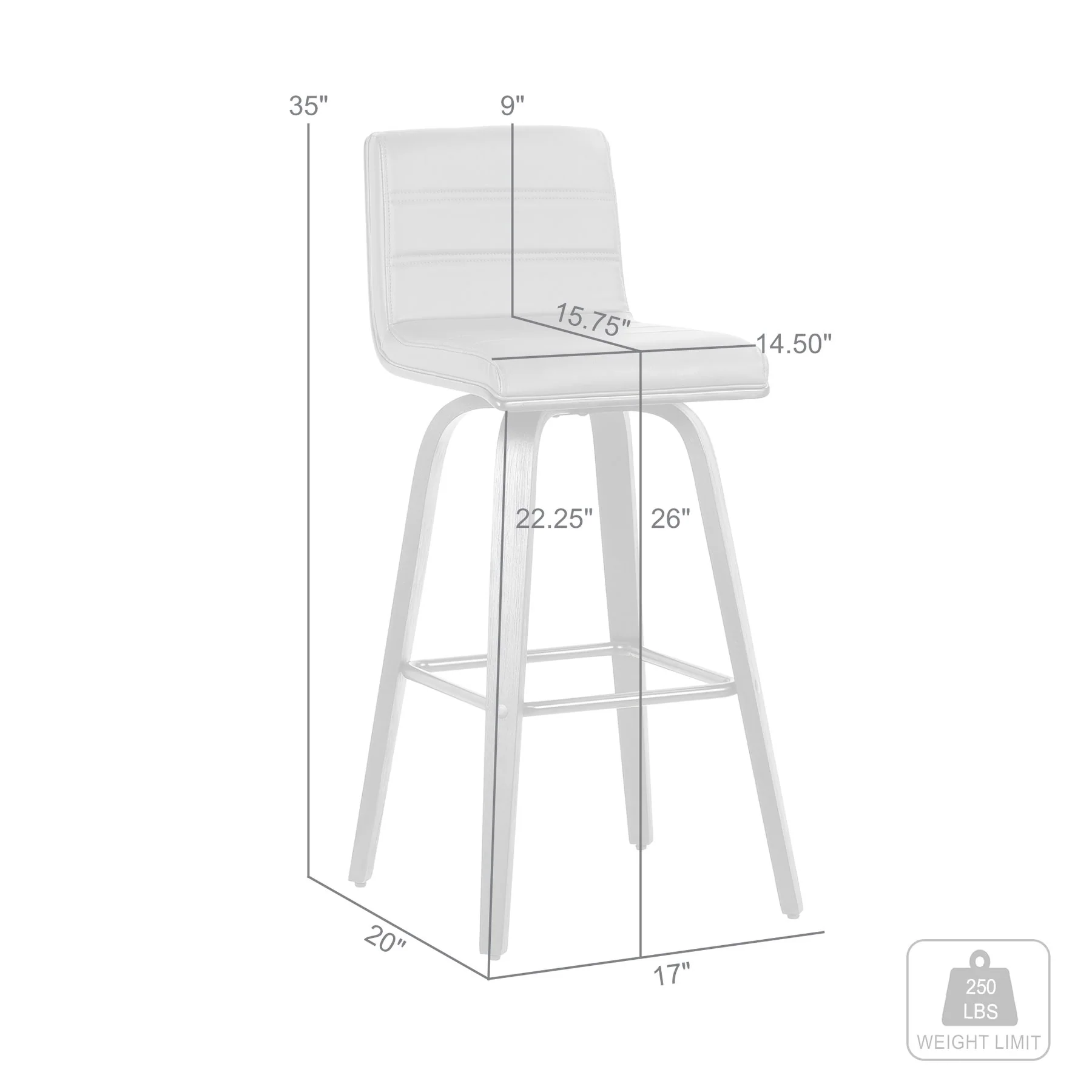 Vienna 26" Swivel Counter Stool in Black Wood Finish with Gray Faux Leather - Image 8