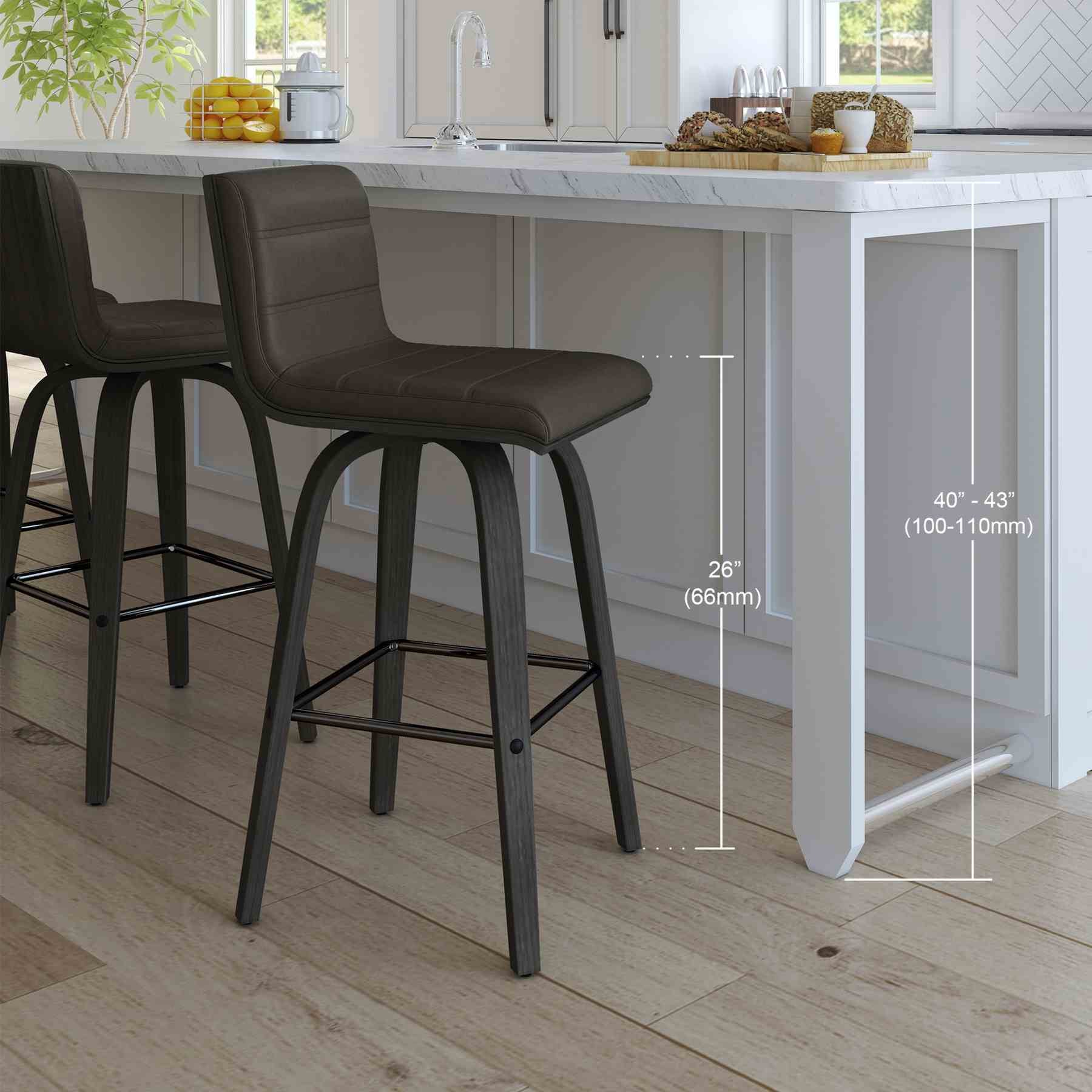 Vienna 26" Swivel Counter Stool in Black Wood Finish with Gray Faux Leather - Image 9