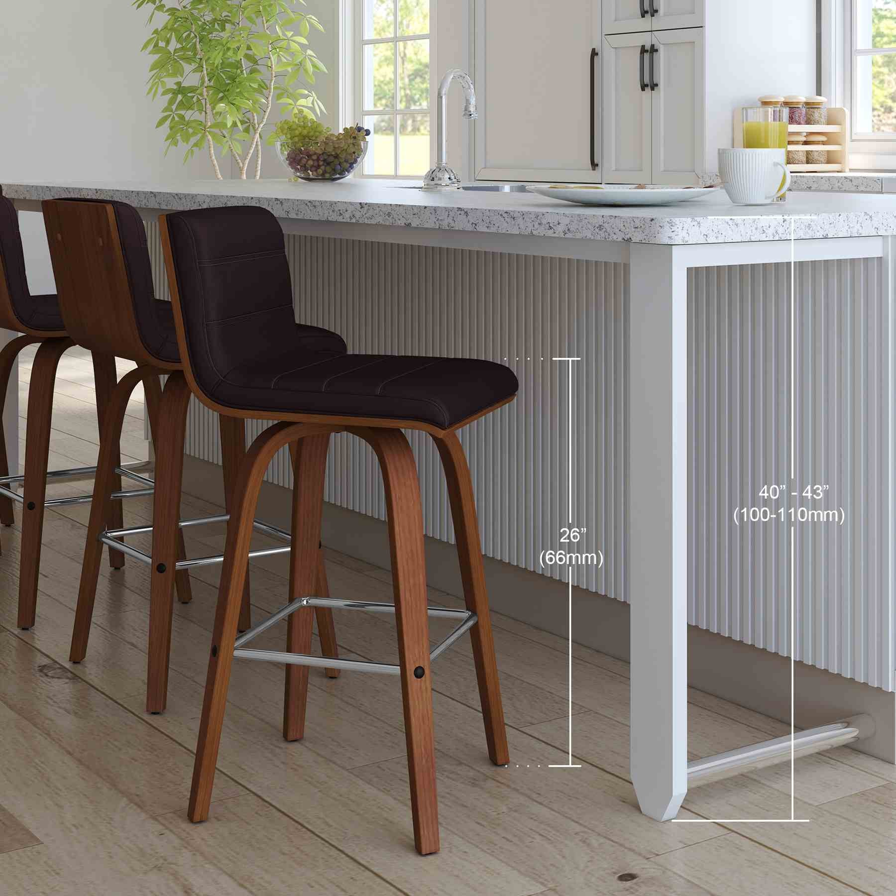 Vienna 26" Swivel Counter Stool in Walnut Wood Finish with Brown Faux Leather - Image 11