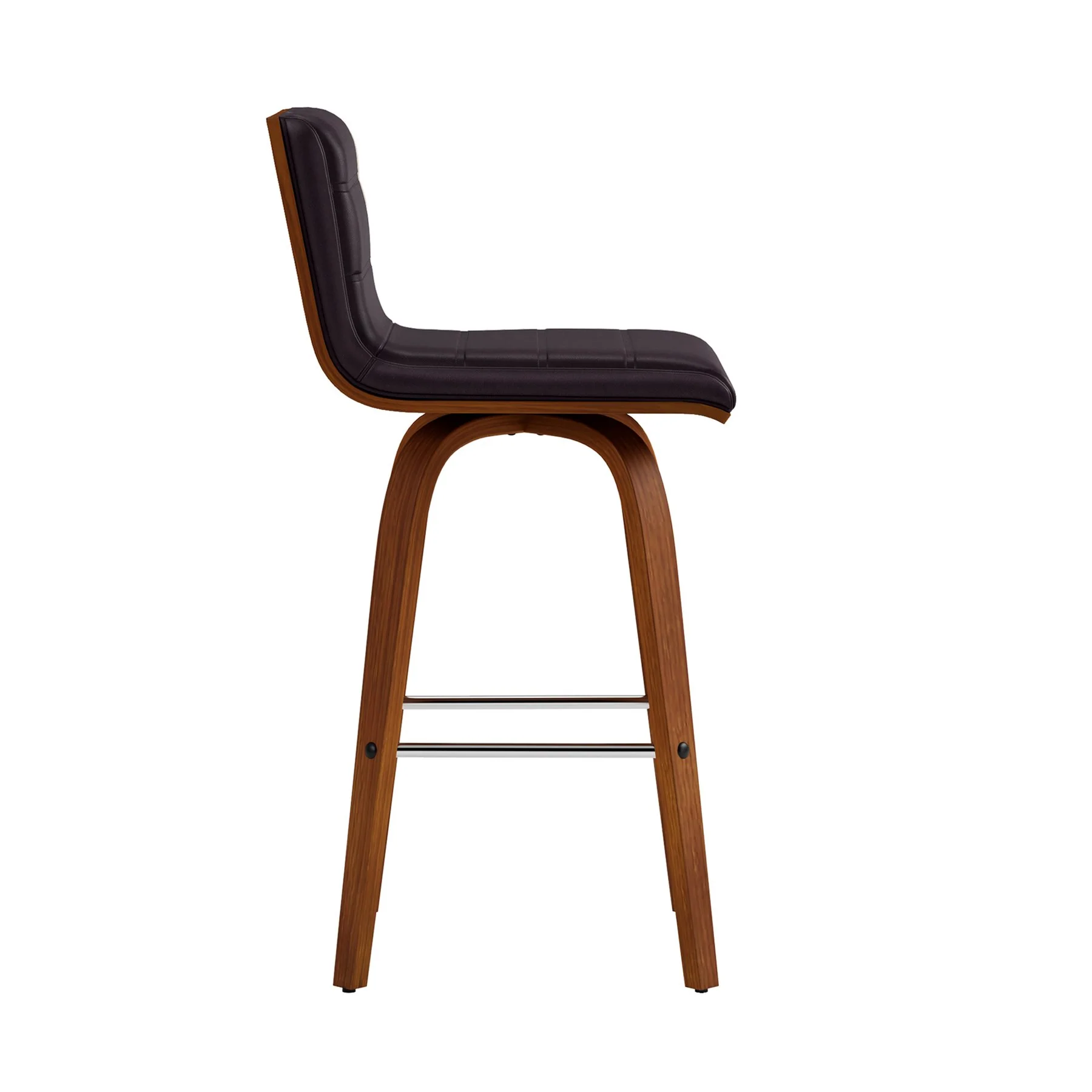 Vienna 26" Swivel Counter Stool in Walnut Wood Finish with Brown Faux Leather - Image 4