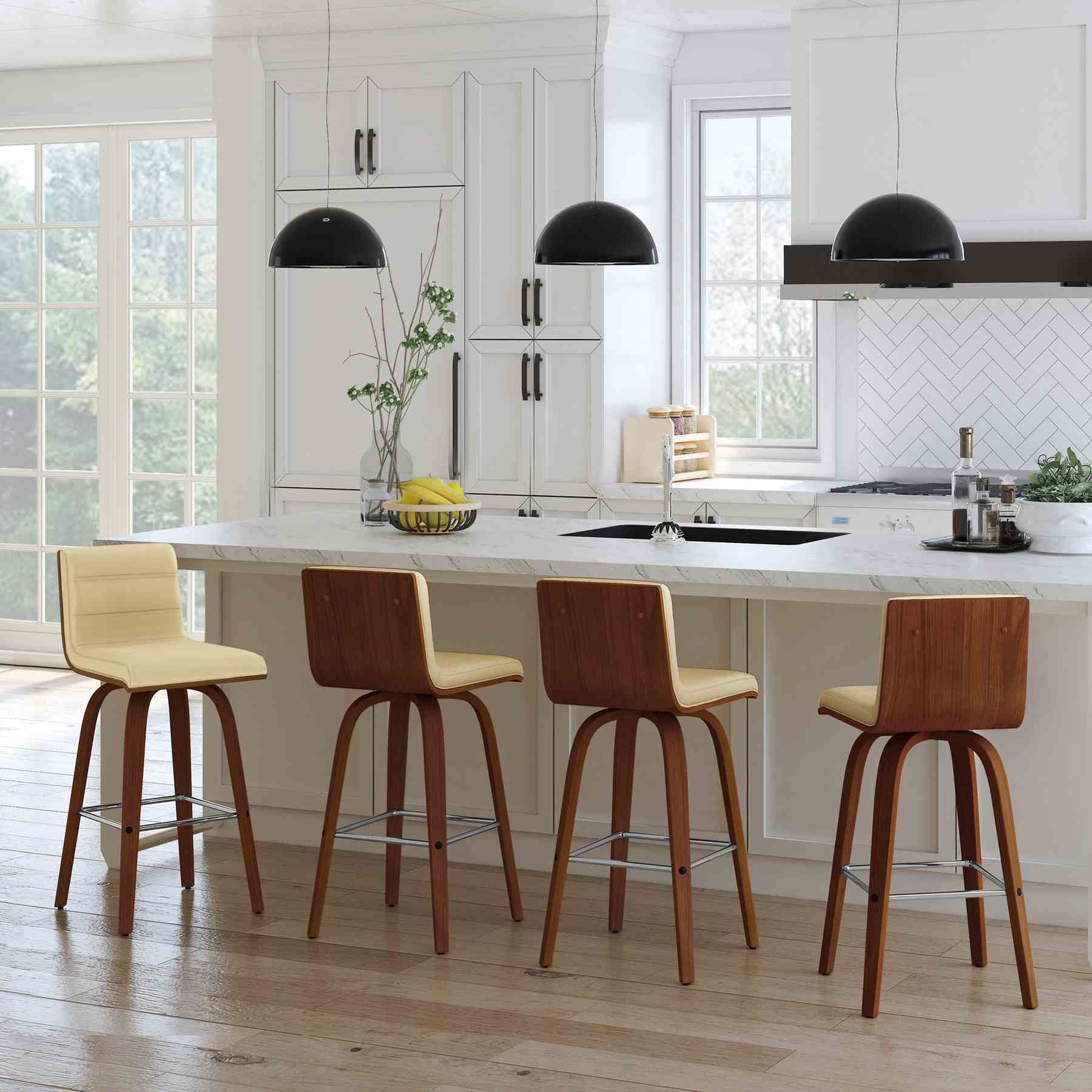 Vienna 26" Swivel Counter Stool in Walnut Wood Finish with Cream Faux Leather - Image 12