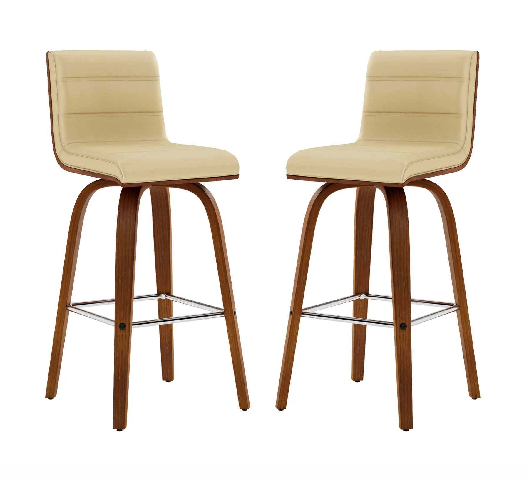 Vienna 26" Swivel Counter Stool in Walnut Wood Finish with Cream Faux Leather - Image 8