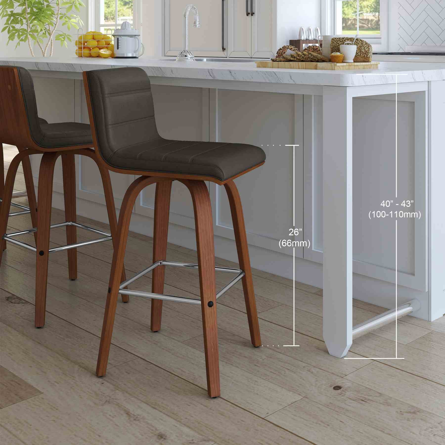 Vienna 26" Swivel Counter Stool in Walnut Wood Finish with Gray Faux Leather - Image 11