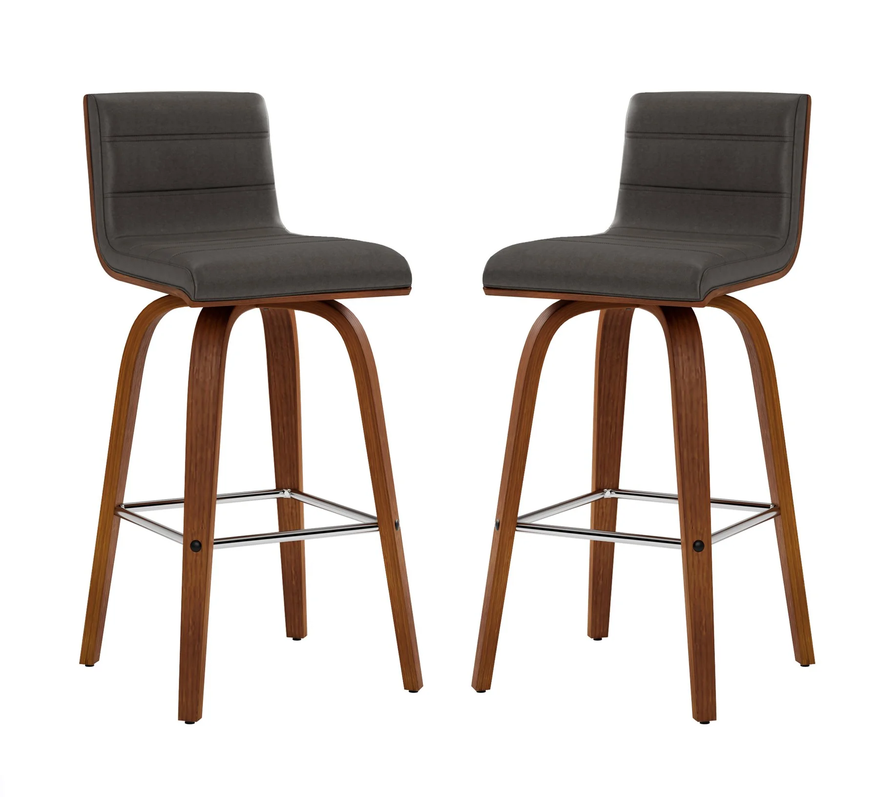 Vienna 26" Swivel Counter Stool in Walnut Wood Finish with Gray Faux Leather - Image 8