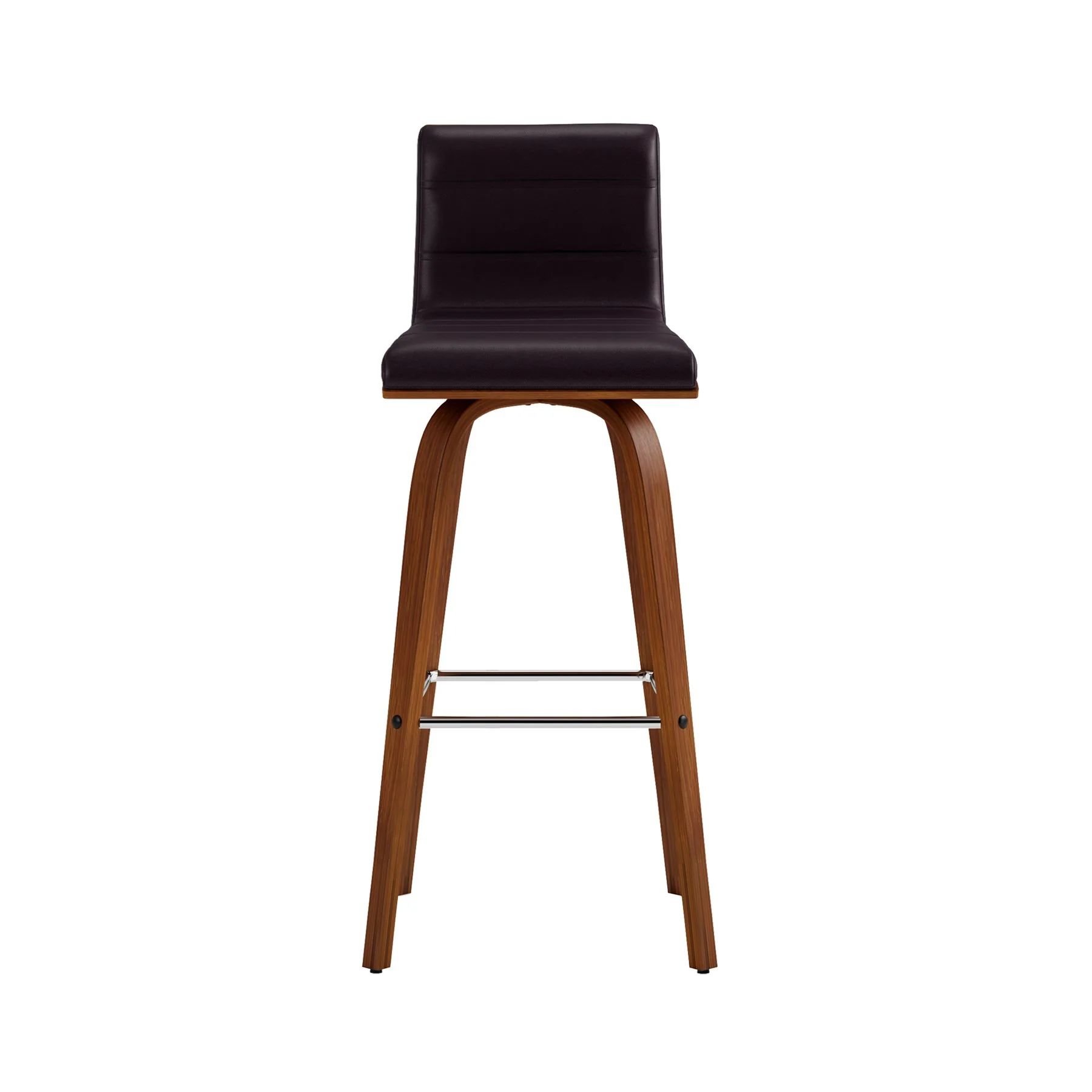 Vienna 30" Swivel Bar Stool in Walnut Wood Finish with Brown Faux Leather - Image 3