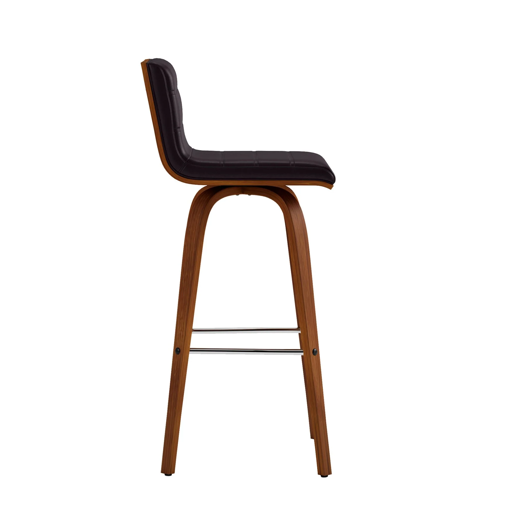 Vienna 30" Swivel Bar Stool in Walnut Wood Finish with Brown Faux Leather - Image 4