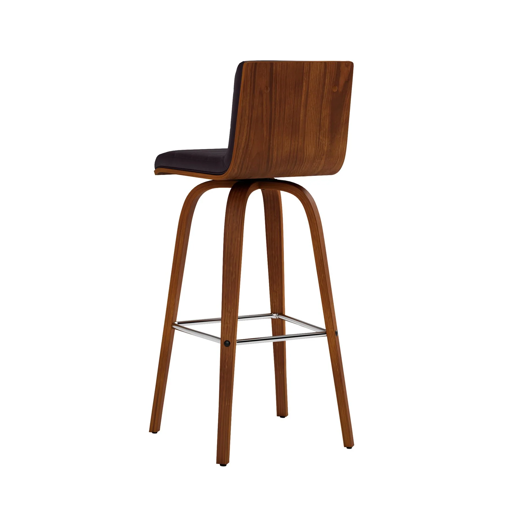 Vienna 30" Swivel Bar Stool in Walnut Wood Finish with Brown Faux Leather - Image 7