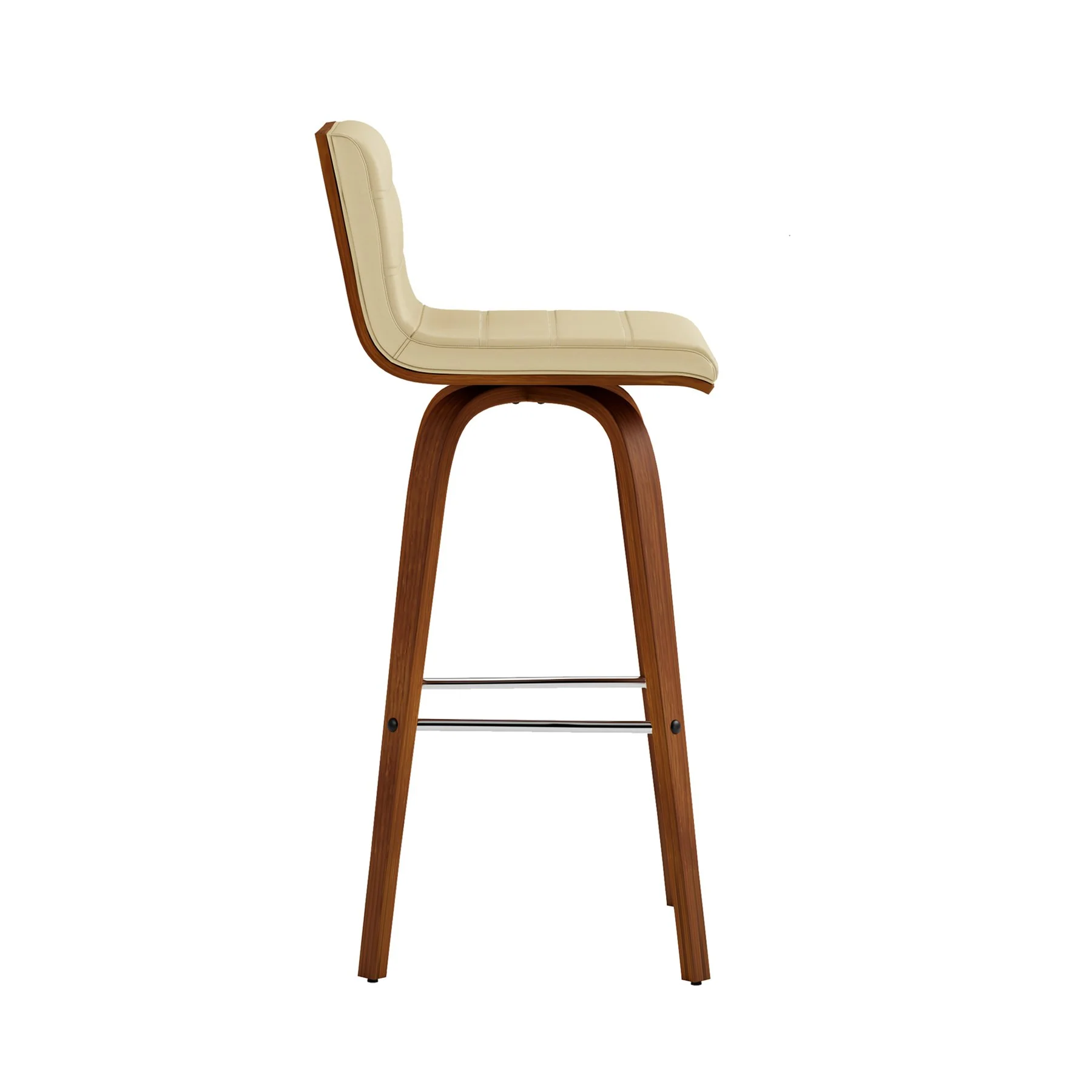 Vienna 30" Swivel Bar Stool in Walnut Wood Finish with Cream Faux Leather - Image 4