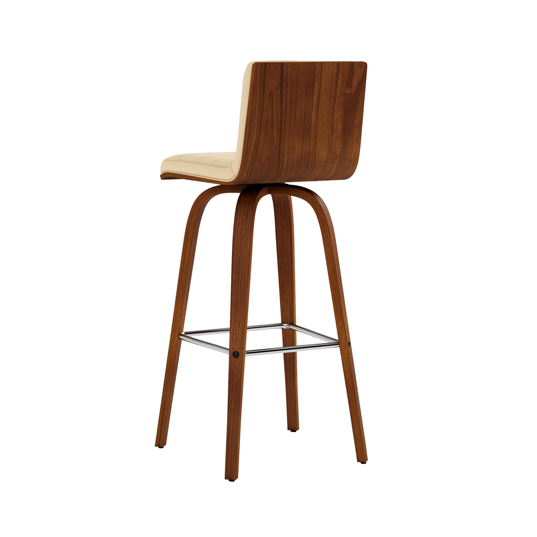 Vienna 30" Swivel Bar Stool in Walnut Wood Finish with Cream Faux Leather - Image 5