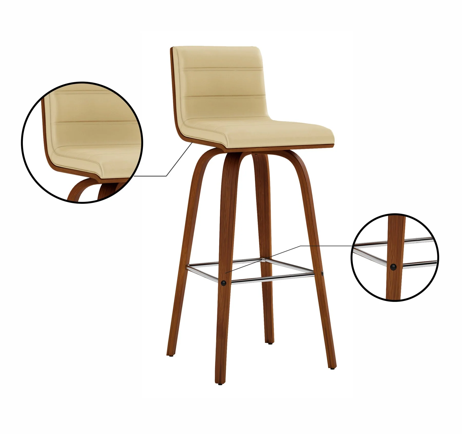 Vienna 30" Swivel Bar Stool in Walnut Wood Finish with Cream Faux Leather - Image 9