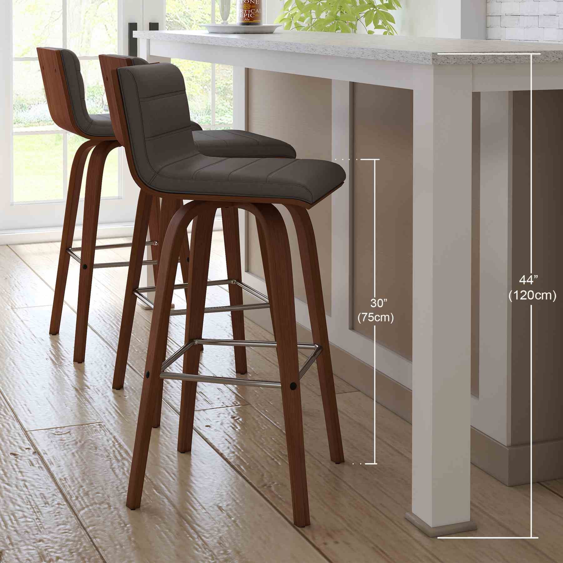 Vienna 30" Swivel Bar Stool in Walnut Wood Finish with Gray Faux Leather - Image 11
