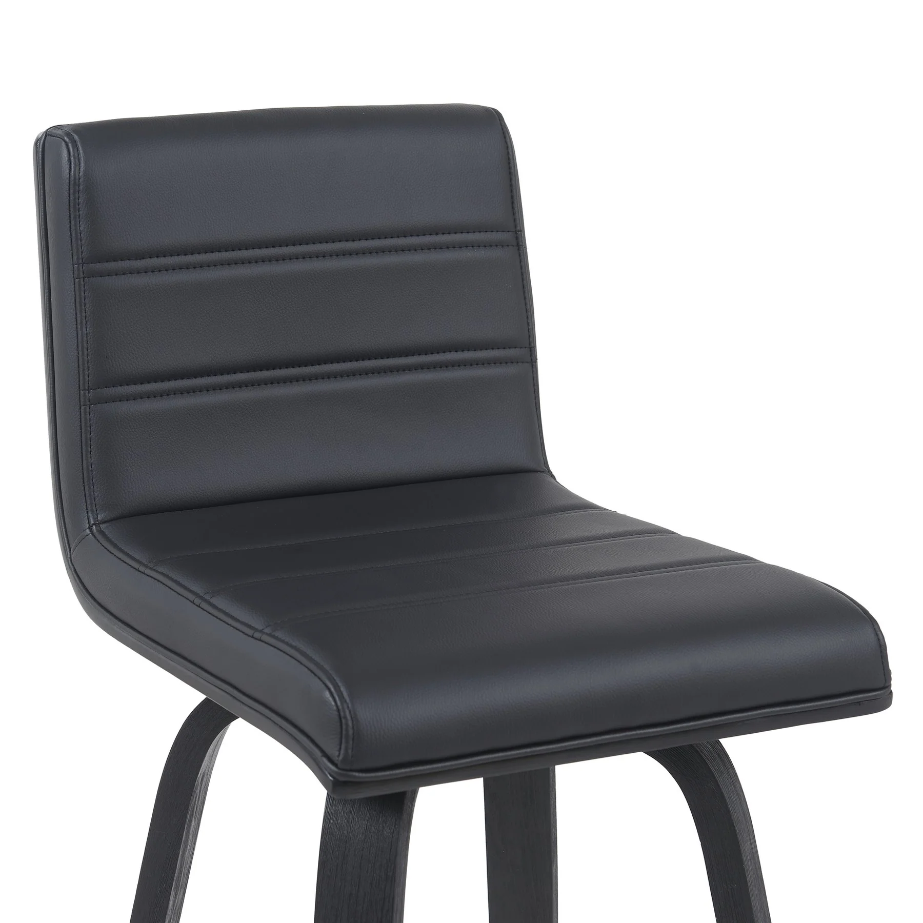Vienna Modern Counter Height Swivel Bar Stool with Black Faux Leather Seat and Black Brushed Wood Frame - Image 4