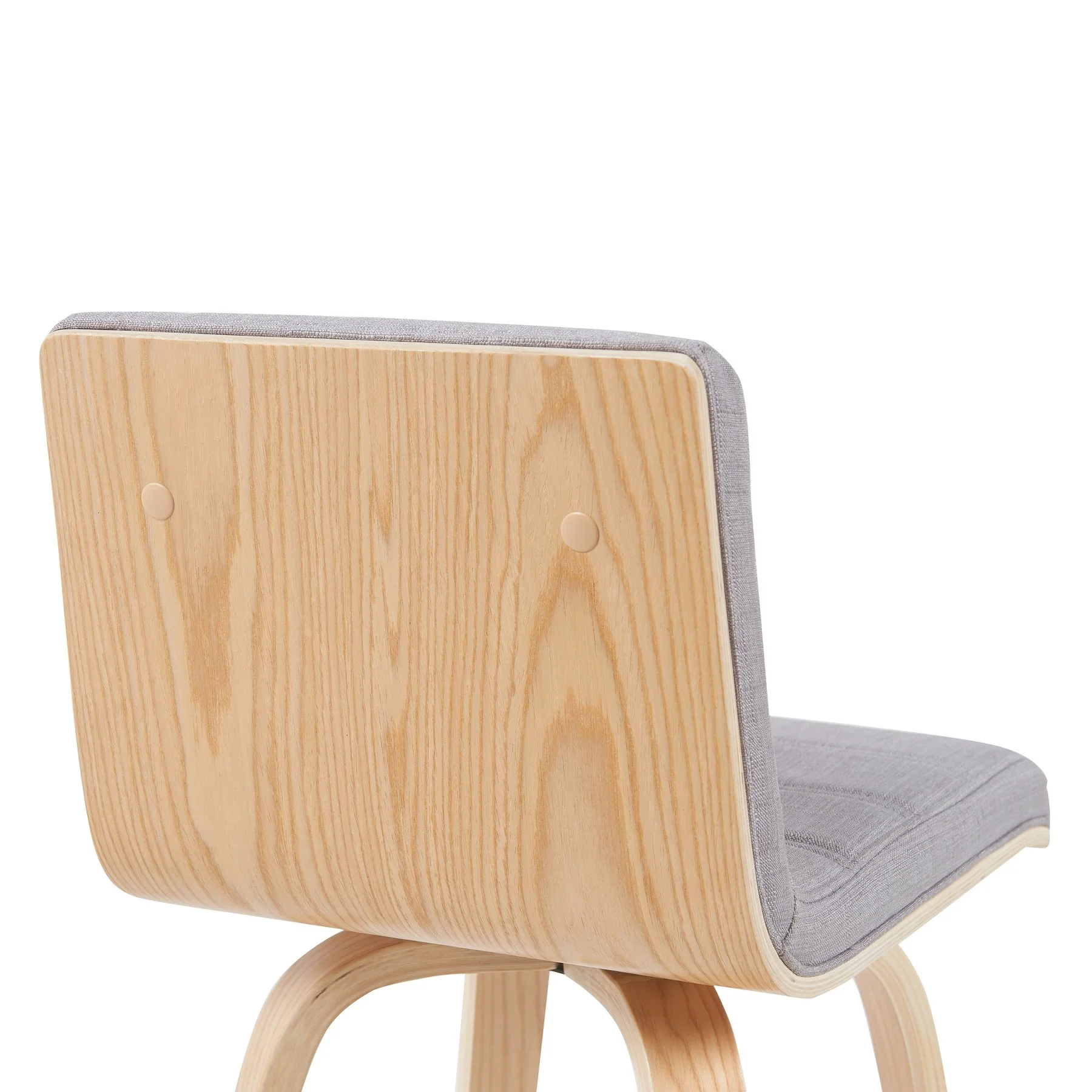 Vienna Modern Counter Height Swivel Bar Stool with Grey Upholstered Seat and Patterned Oak Wood Frame - Image 5