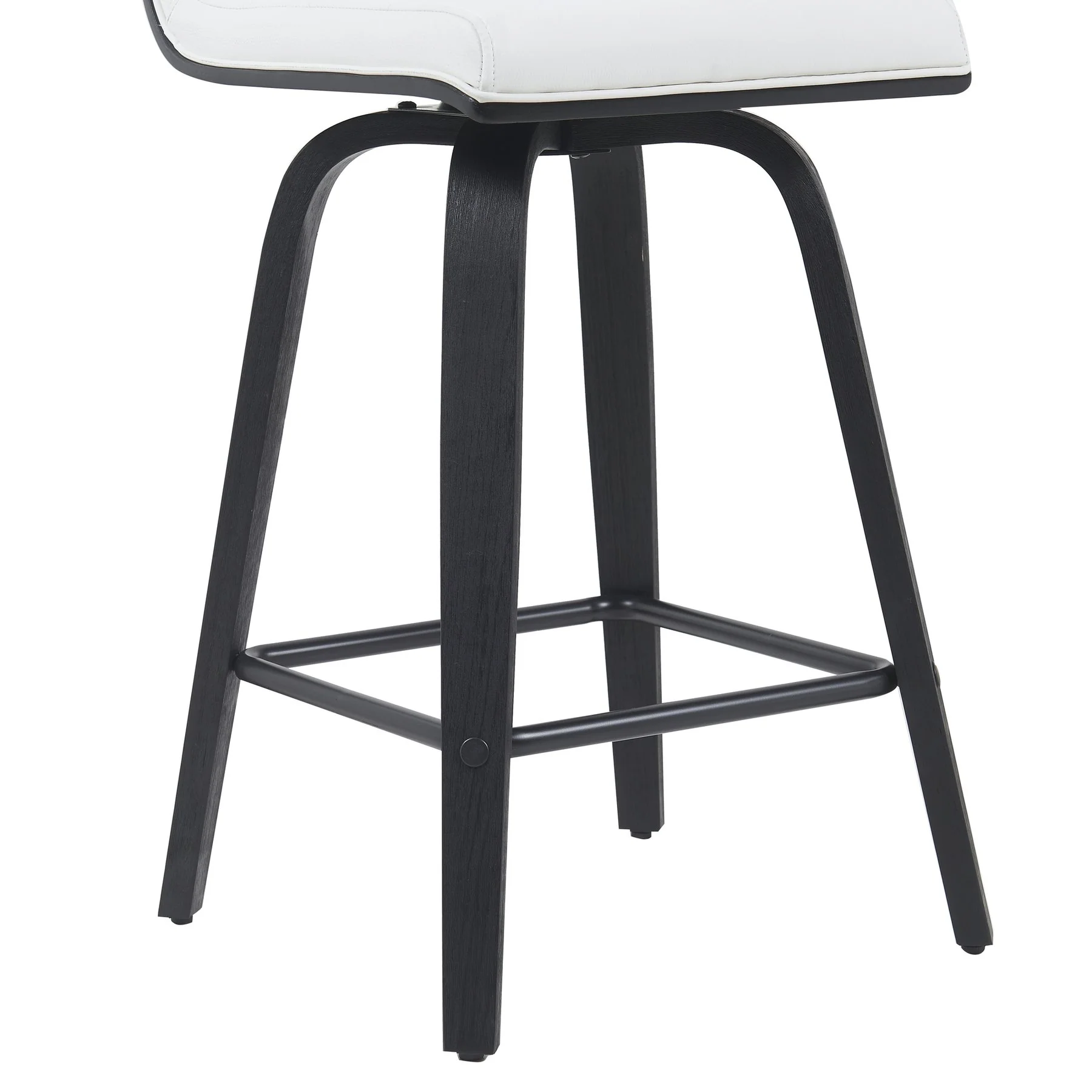 Vienna Modern Counter Height Swivel Bar Stool with Snow White Faux Leather Seat and Black Brushed Wood Frame - Image 6