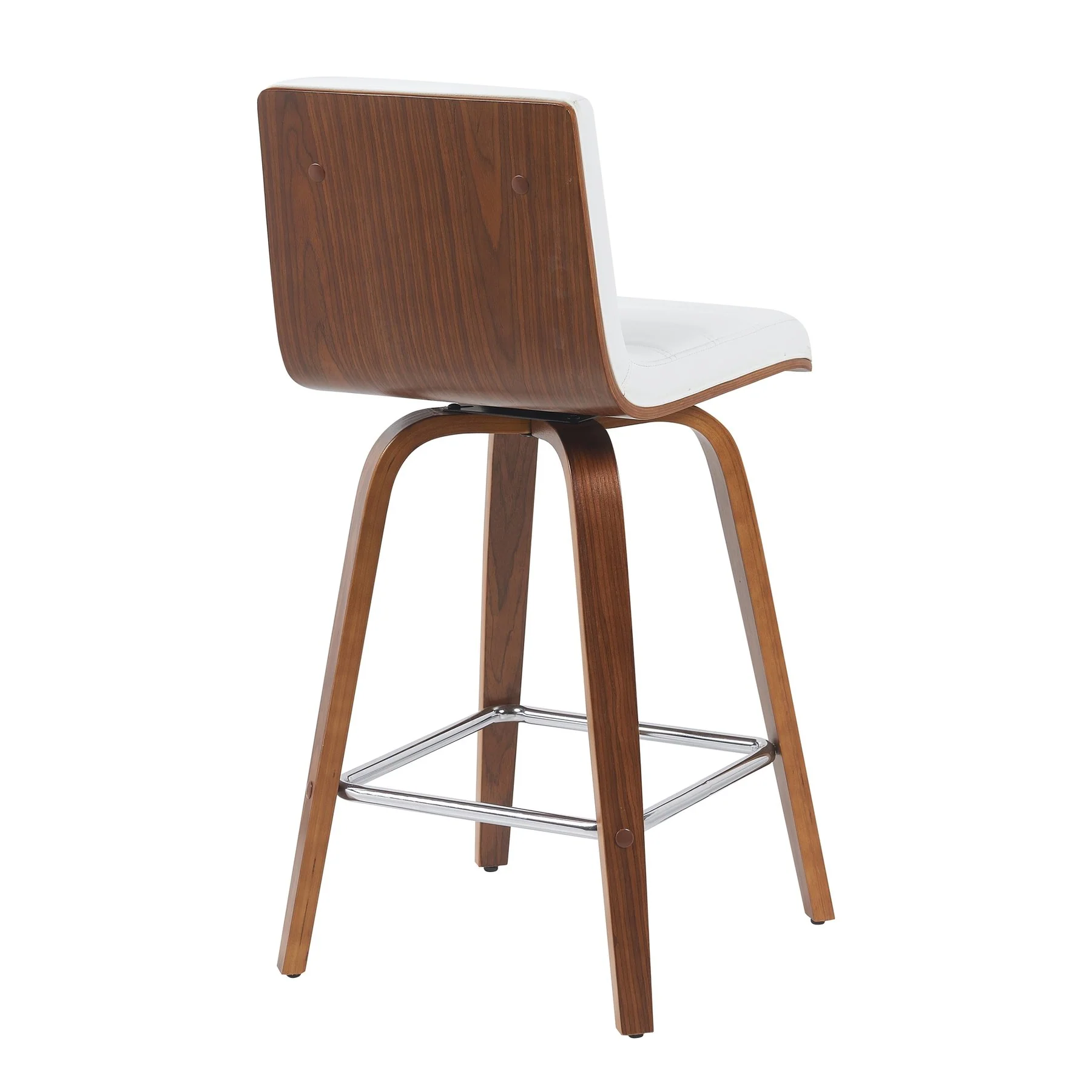 Vienna Modern Counter Height Swivel Bar Stool with Snow White Faux Leather Seat and Walnut Finished Wood Frame - Image 3