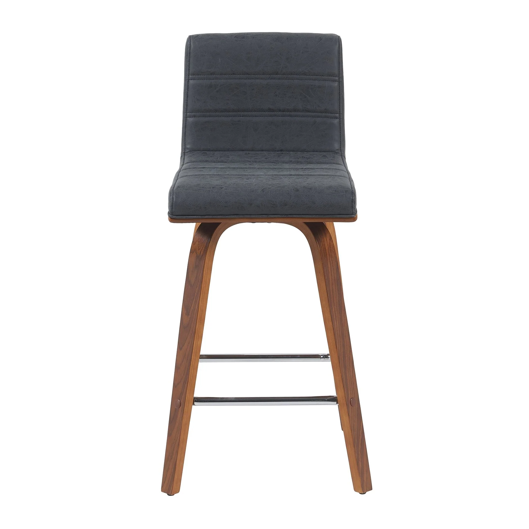 Vienna Modern Counter Height Swivel Bar Stool with Vintage Black Upholstered Seat and Walnut Finished Wood Frame - Image 2