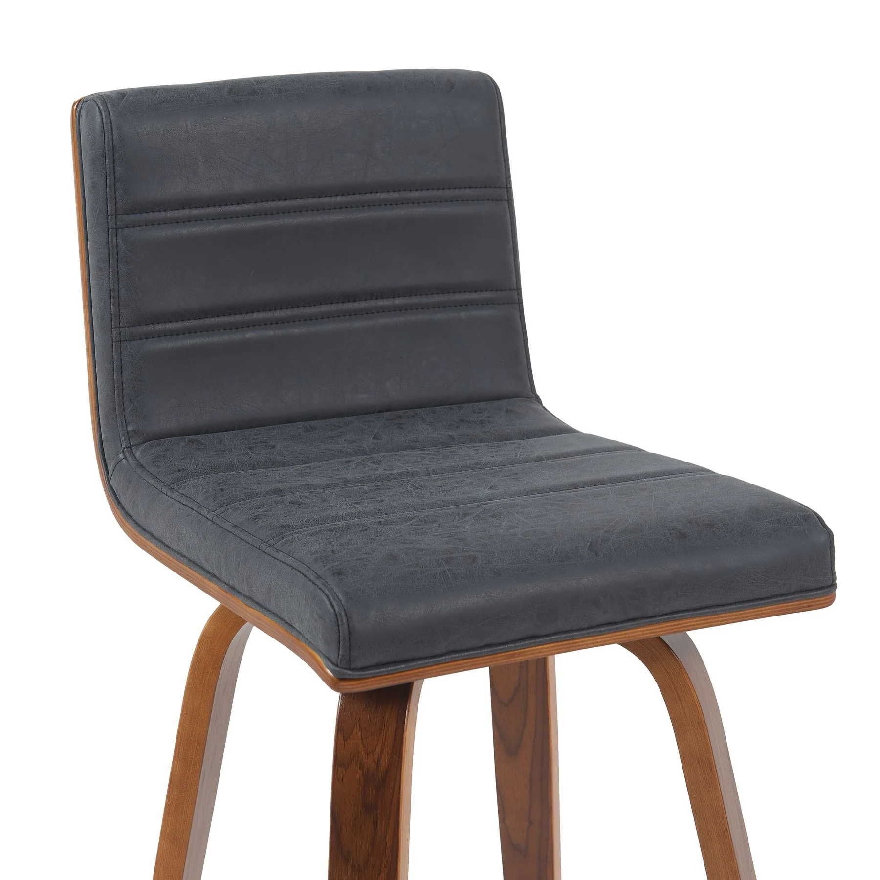 Vienna Modern Counter Height Swivel Bar Stool with Vintage Black Upholstered Seat and Walnut Finished Wood Frame - Image 4