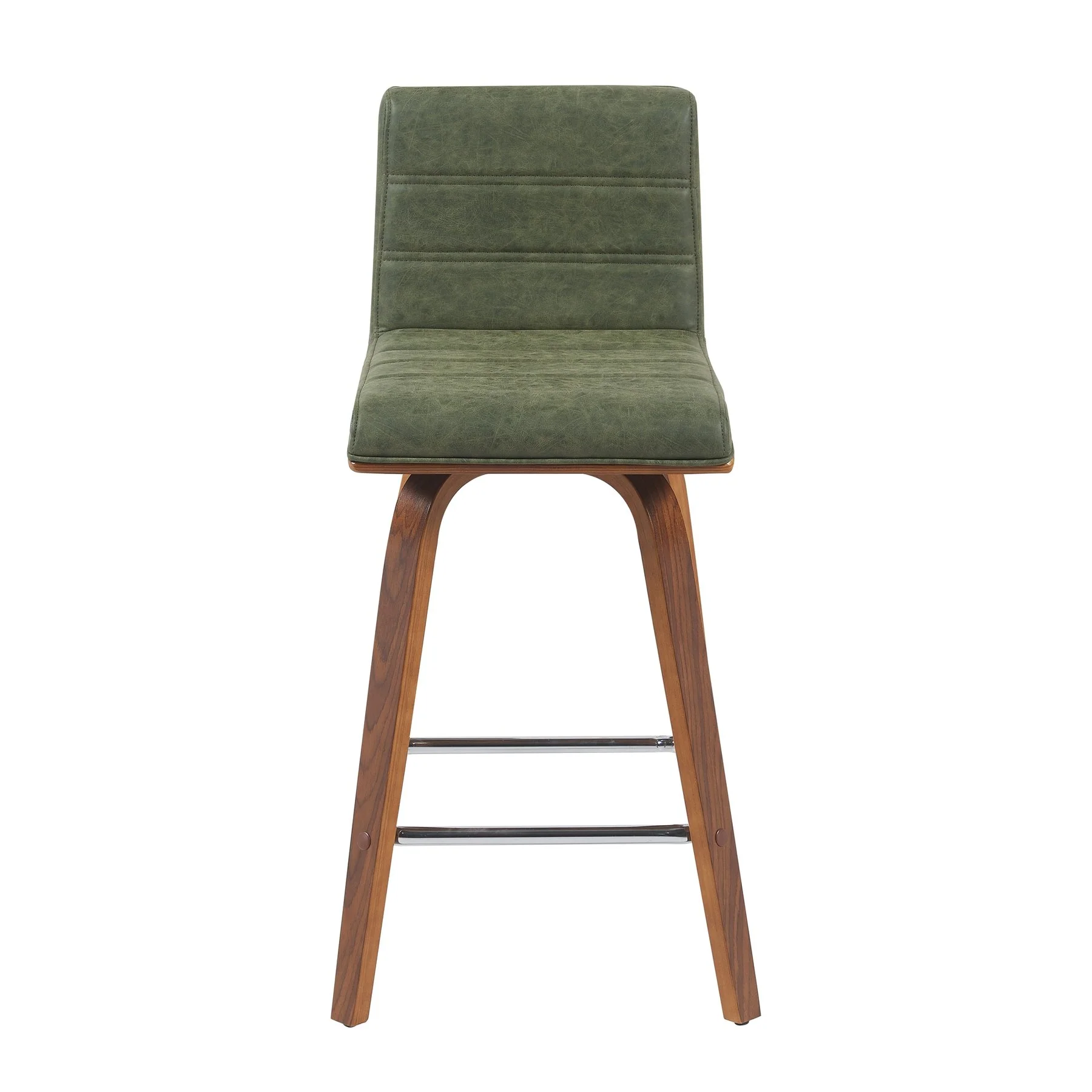 Vienna Modern Counter Height Swivel Bar Stool with Vintage Green Upholstered Seat and Walnut Finished Wood Frame - Image 2