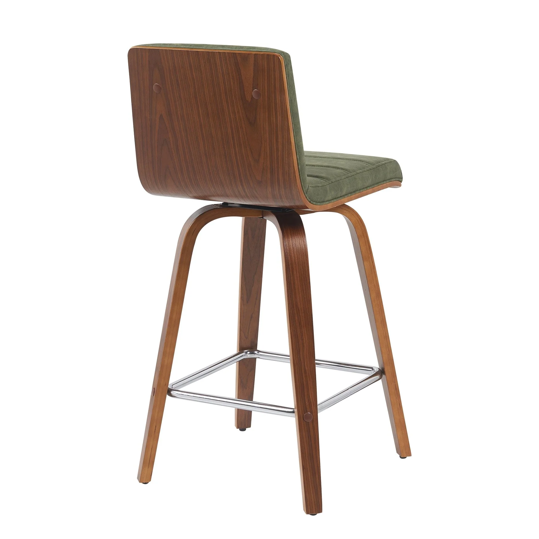 Vienna Modern Counter Height Swivel Bar Stool with Vintage Green Upholstered Seat and Walnut Finished Wood Frame - Image 3