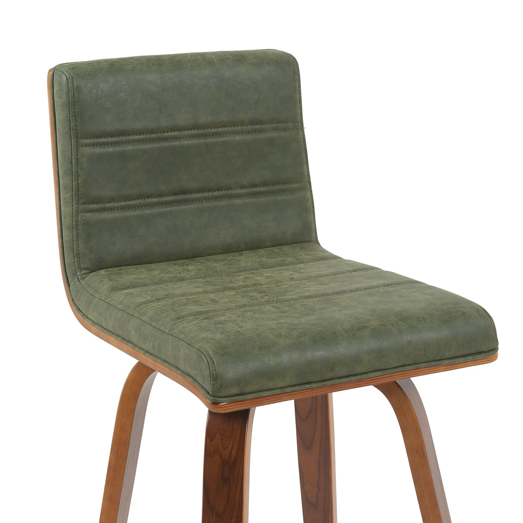 Vienna Modern Counter Height Swivel Bar Stool with Vintage Green Upholstered Seat and Walnut Finished Wood Frame - Image 4