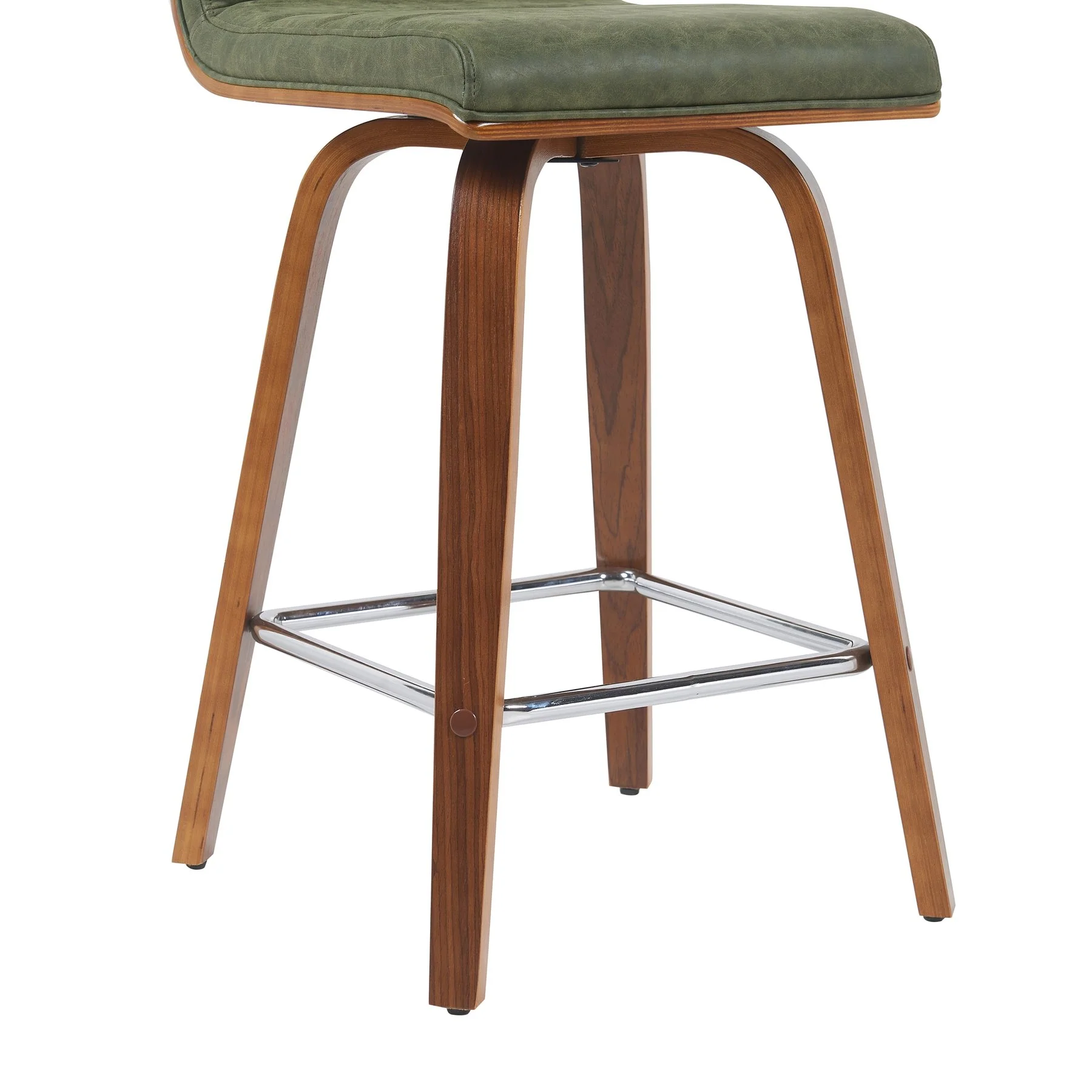Vienna Modern Counter Height Swivel Bar Stool with Vintage Green Upholstered Seat and Walnut Finished Wood Frame - Image 6