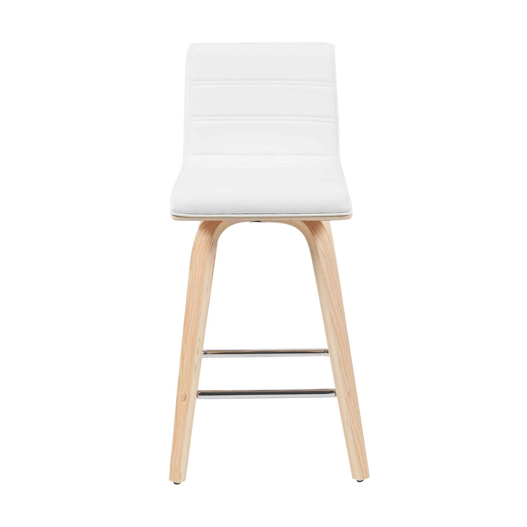 Vienna Modern Counter Height Swivel Bar Stool with White Faux Leather Seat and Patterned Oak Wood Frame - Image 2