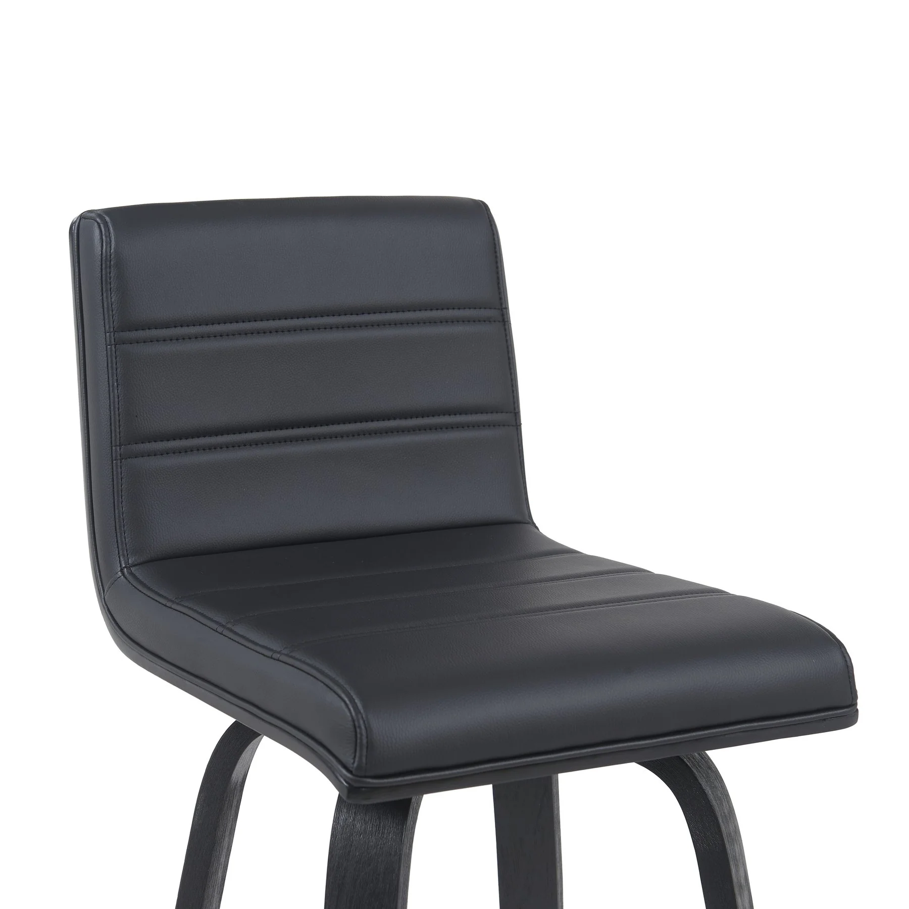 Vienna Modern Swivel Bar Height Stool with Black Faux Leather Seat and Black Brushed Wood Frame - Image 4