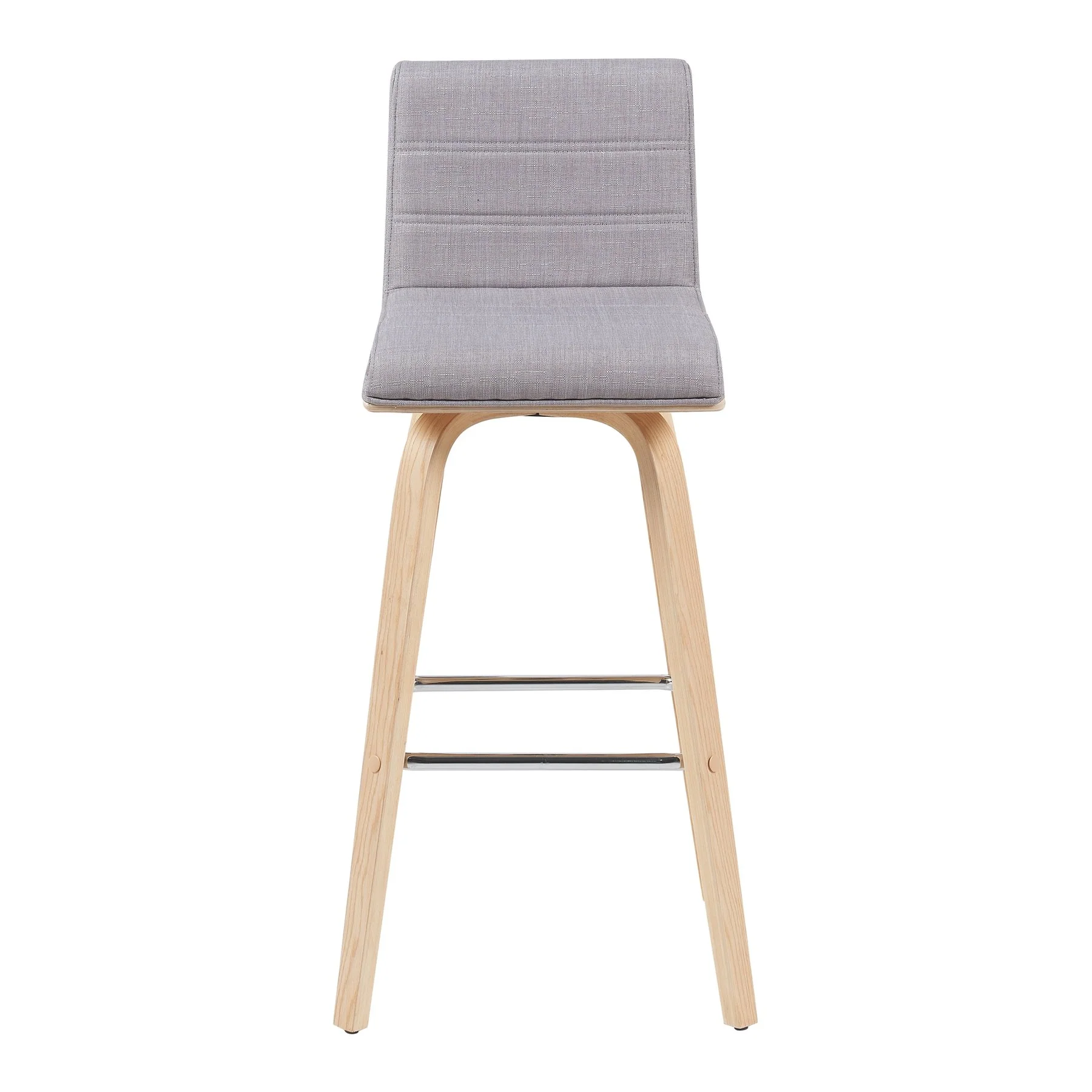 Vienna Modern Swivel Bar Height Stool with Grey Upholstered Seat and Patterned Oak Wood Frame - Image 2
