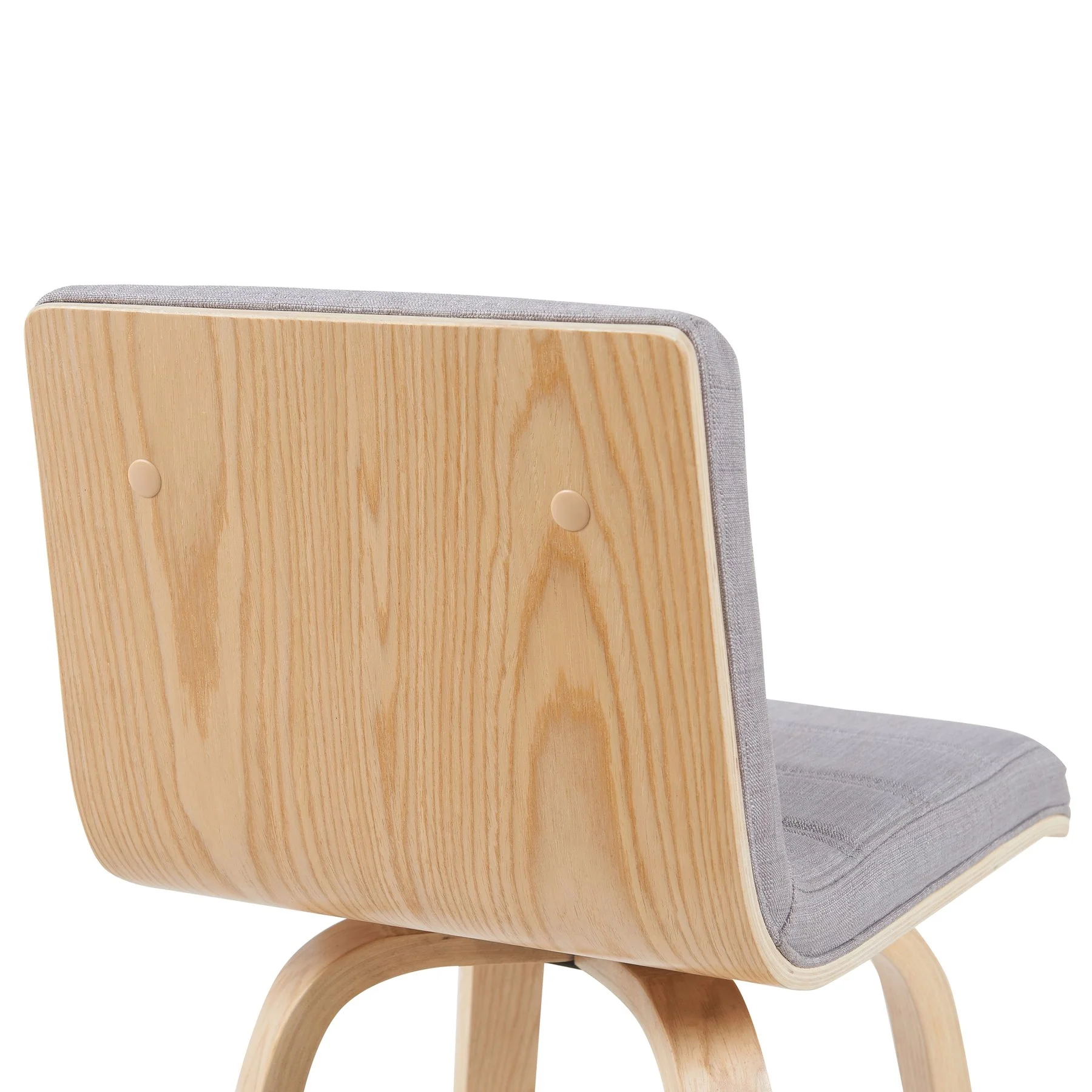 Vienna Modern Swivel Bar Height Stool with Grey Upholstered Seat and Patterned Oak Wood Frame - Image 5