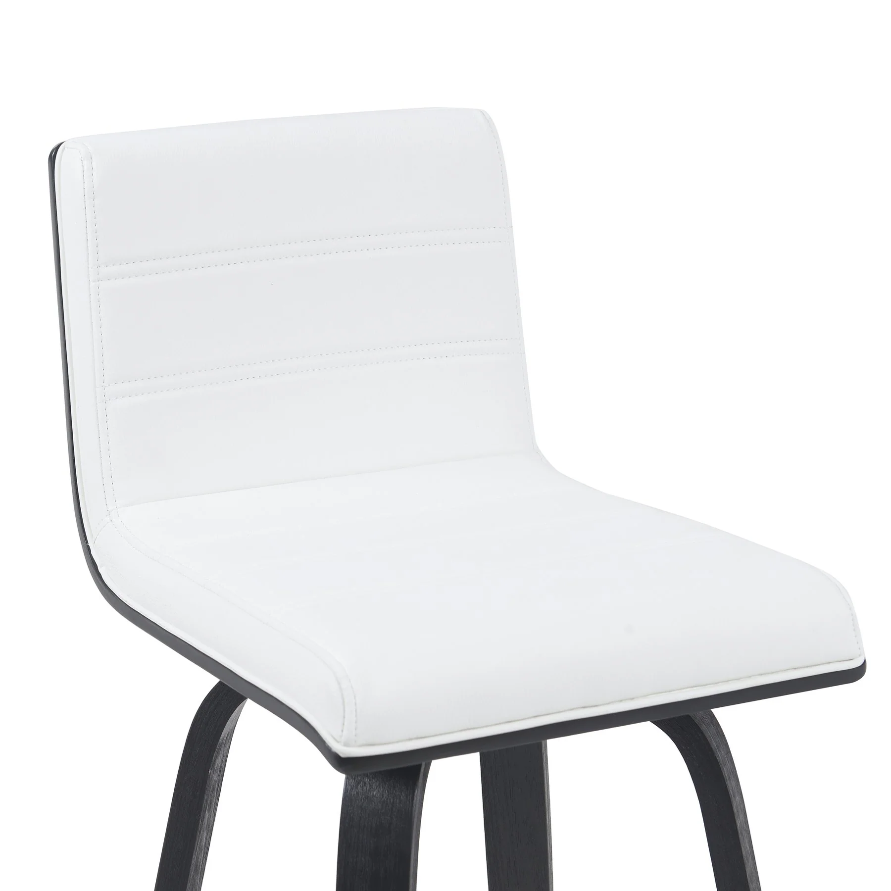 Vienna Modern Swivel Bar Height Stool with Snow White Faux Leather Seat and Black Brushed Wood Frame - Image 4