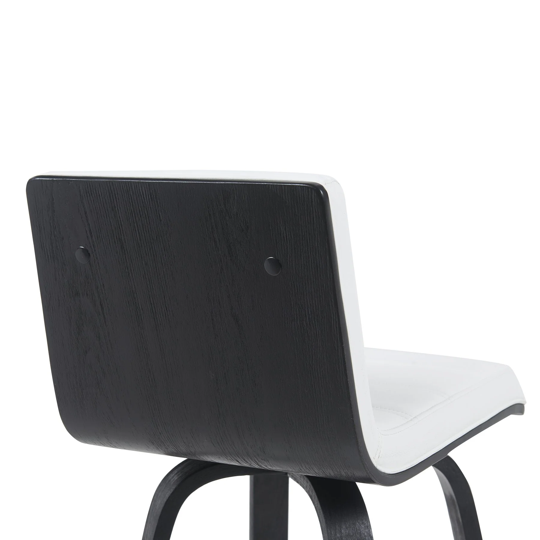 Vienna Modern Swivel Bar Height Stool with Snow White Faux Leather Seat and Black Brushed Wood Frame - Image 5