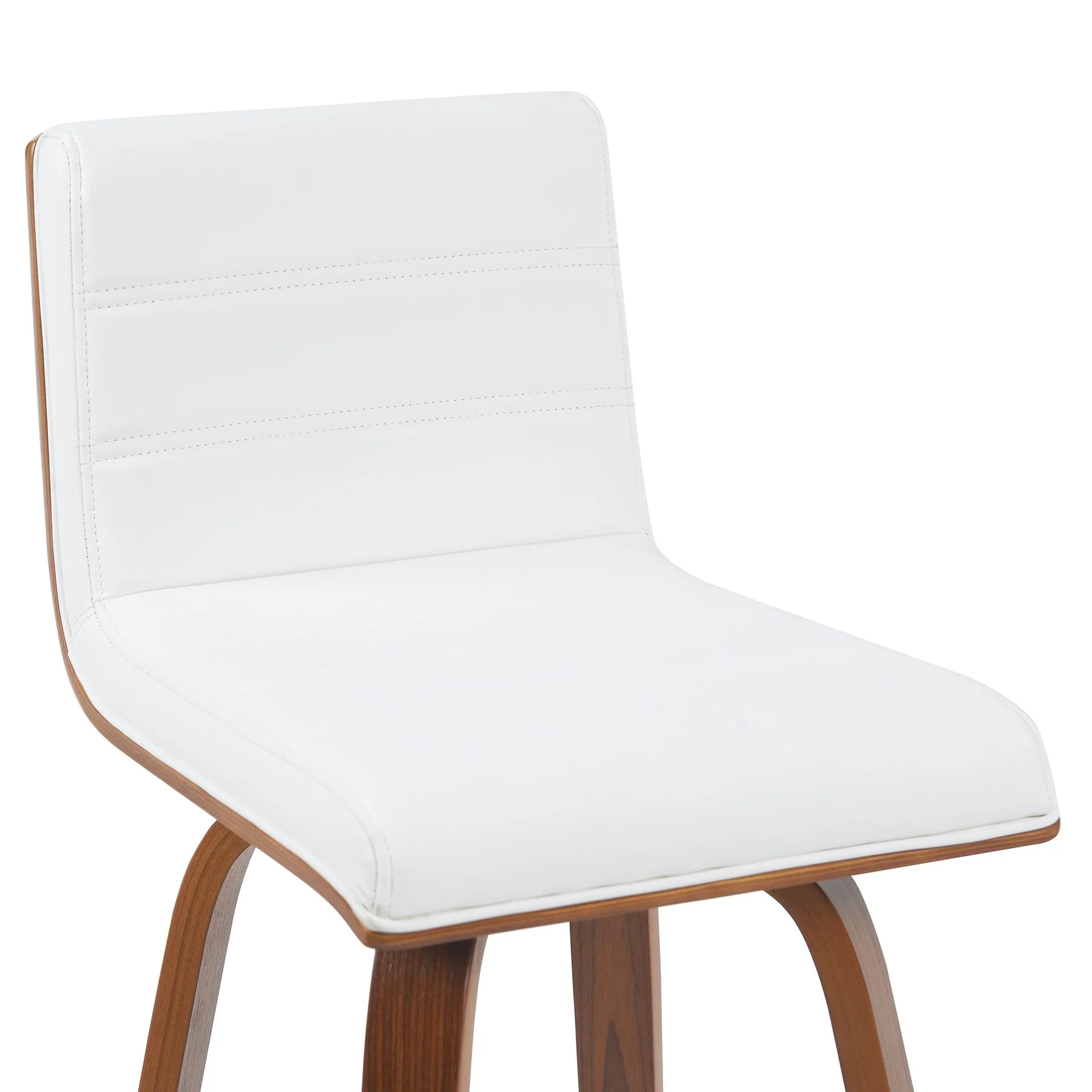 Vienna Modern Swivel Bar Height Stool with Snow White Faux Leather Seat and Walnut Finished Wood Frame - Image 4