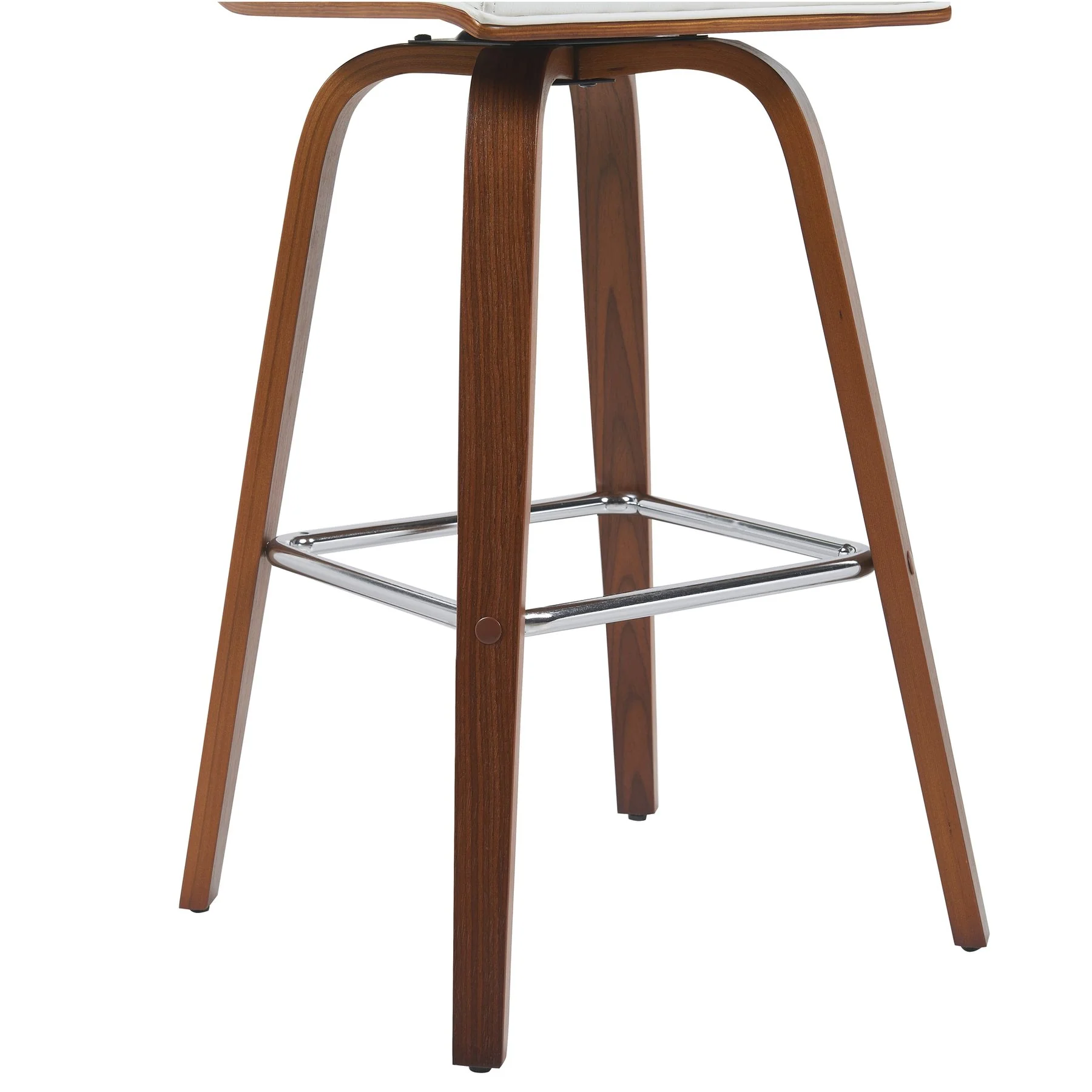 Vienna Modern Swivel Bar Height Stool with Snow White Faux Leather Seat and Walnut Finished Wood Frame - Image 6