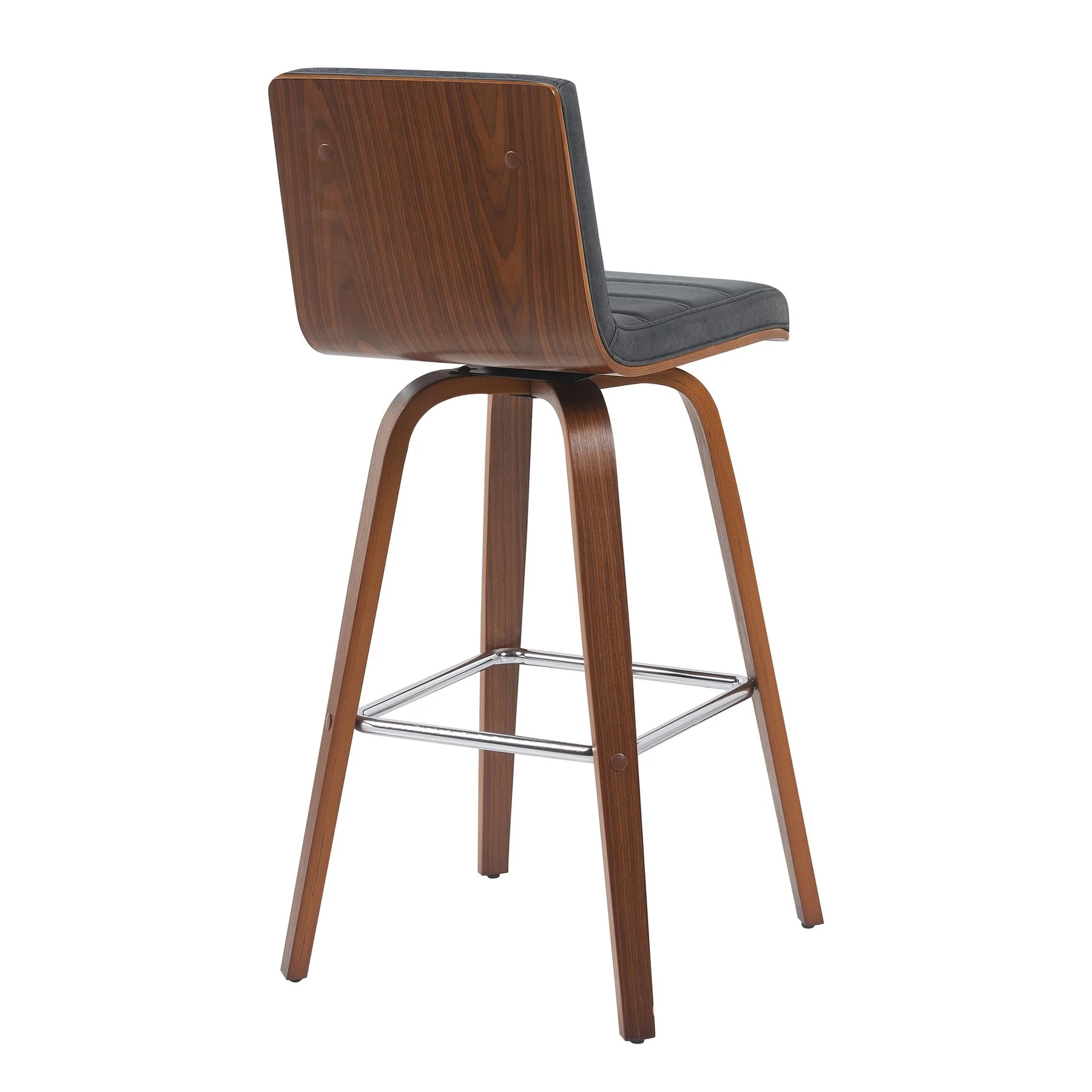 Vienna Modern Swivel Bar Height Stool with Vintage Black Upholstered Seat and Walnut Finished Wood Frame - Image 3
