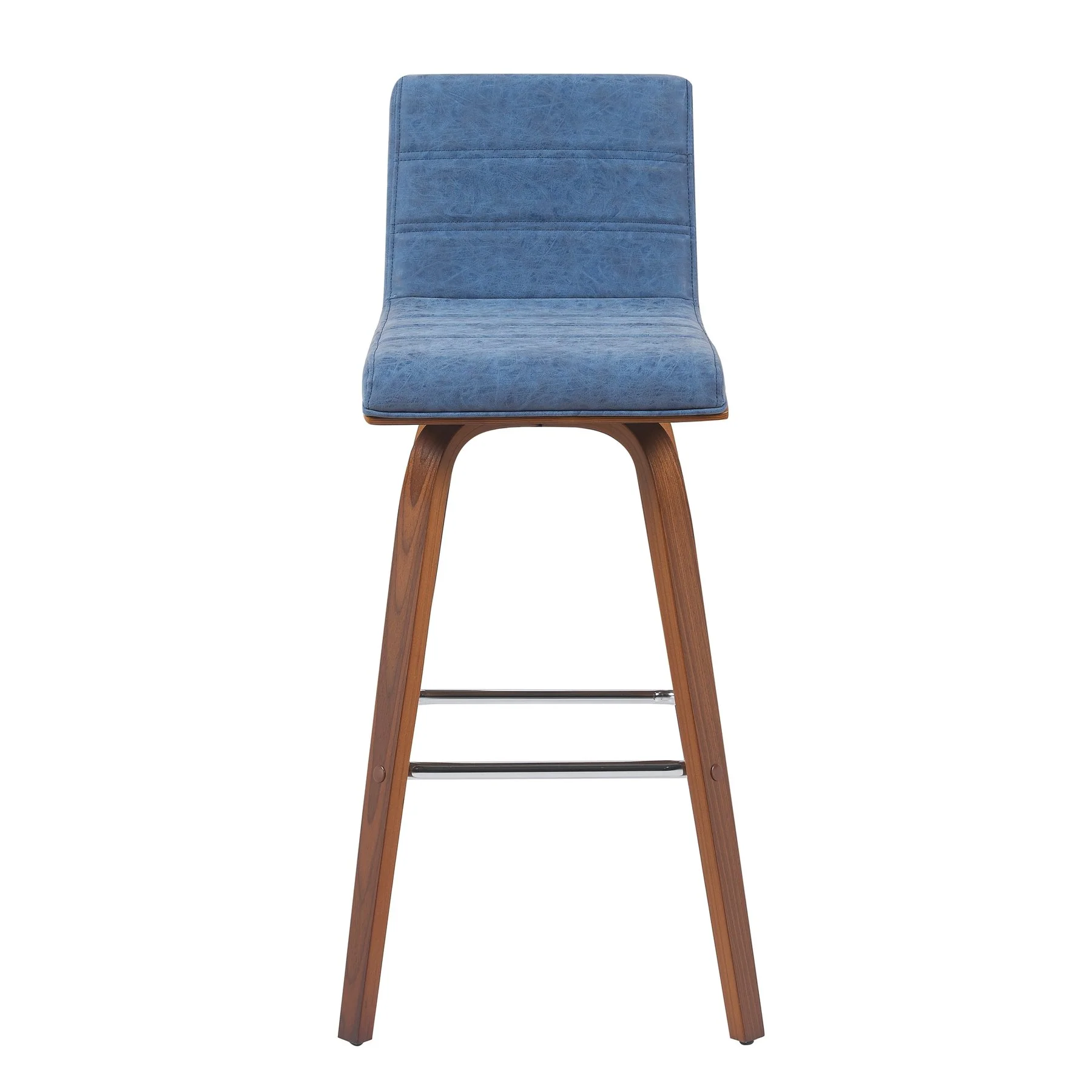 Vienna Modern Swivel Bar Height Stool with Vintage Blue Upholstered Seat and Walnut Finished Wood Frame - Image 2